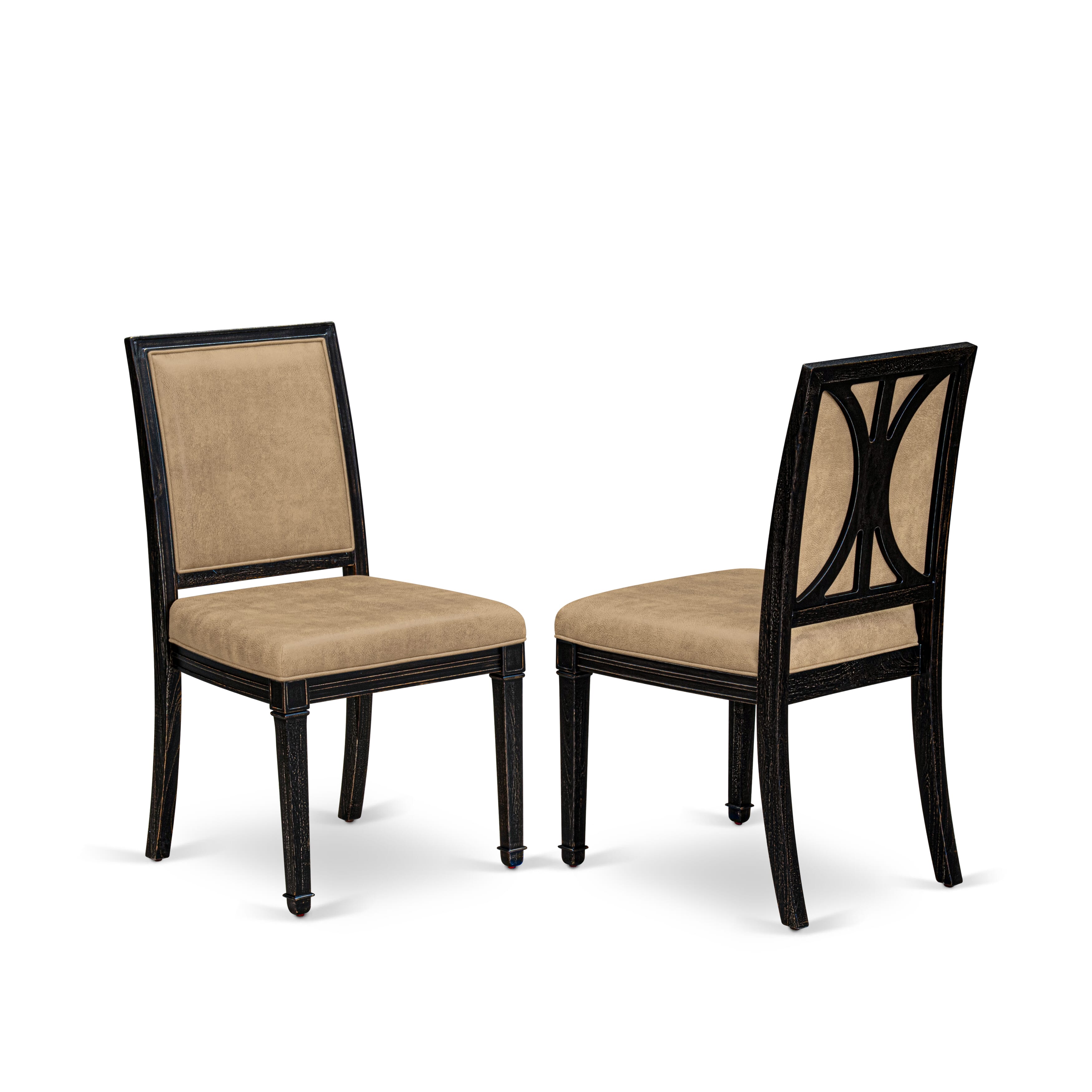 Luxe by East West Furniture NKAM5-SBB-28 5-piece Kitchen Table Set consists of a Modern Dining Table and 4 Beige PU Leather Dinner Chairs with High Back - Sand Blasting Black Finish