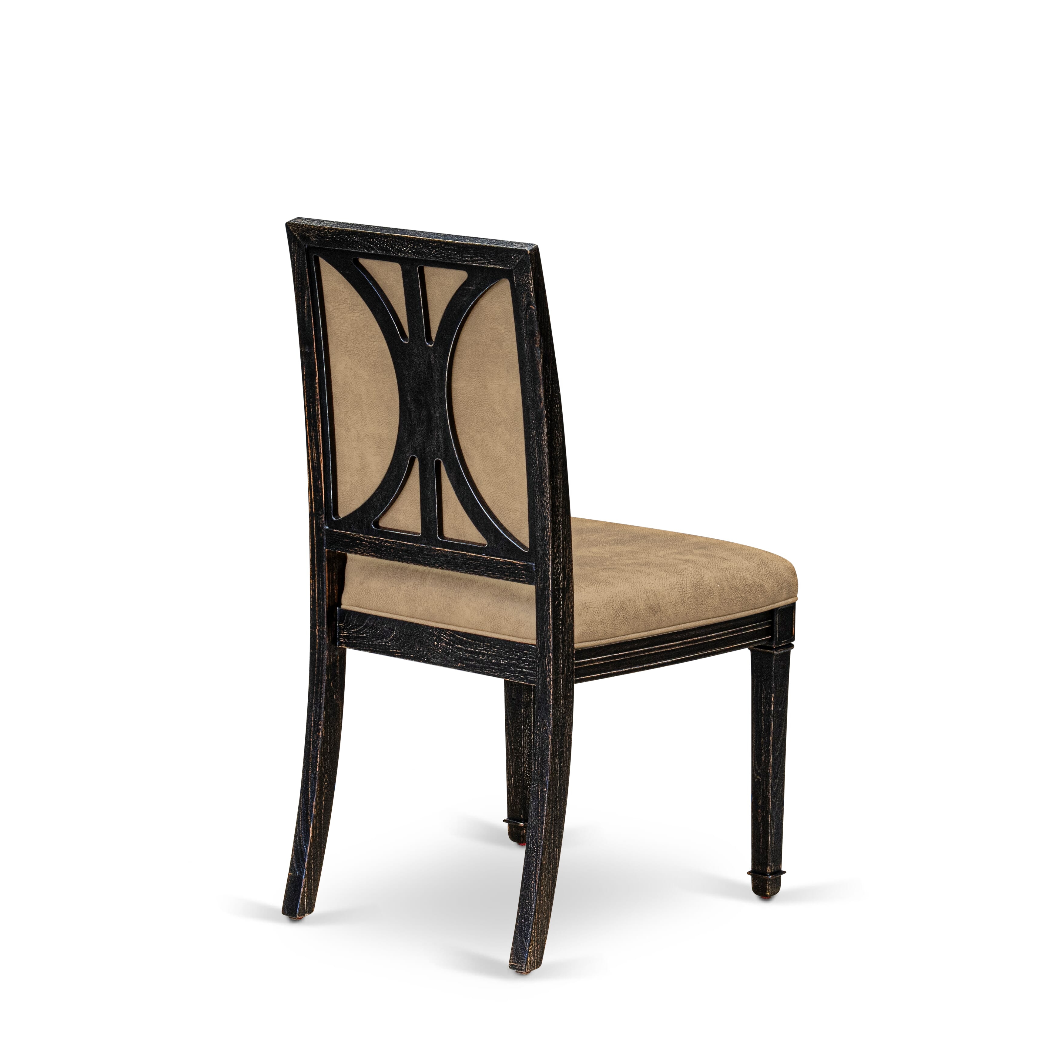 Luxe by East West Furniture NKAM5-SBB-28 5-piece Kitchen Table Set consists of a Modern Dining Table and 4 Beige PU Leather Dinner Chairs with High Back - Sand Blasting Black Finish