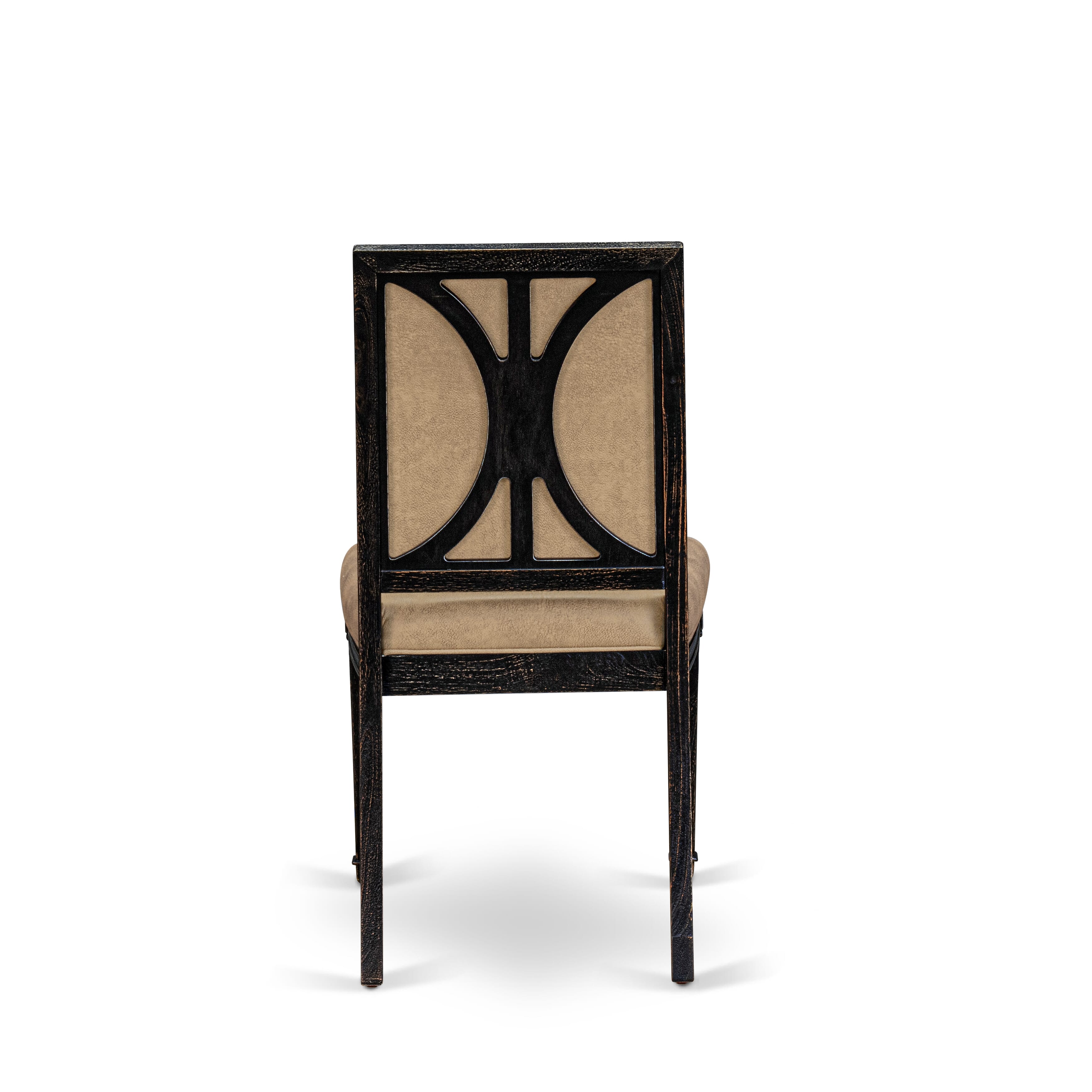 Luxe by East West Furniture NEAM9-SBB-28 9-piece Dining Table Set includes a Modern Dining Table and 8 Beige PU Leather kitchen Chairs with High Back - Sand Blasting Black Finish