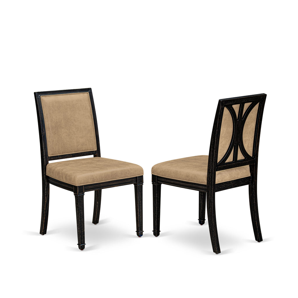 Luxe by East West Furniture - AMC-SBB-28 - Upholstered Dining Chairs with Beige PU Leather Upholstered Chairs, set of 2, Sand Blasted Black Finish