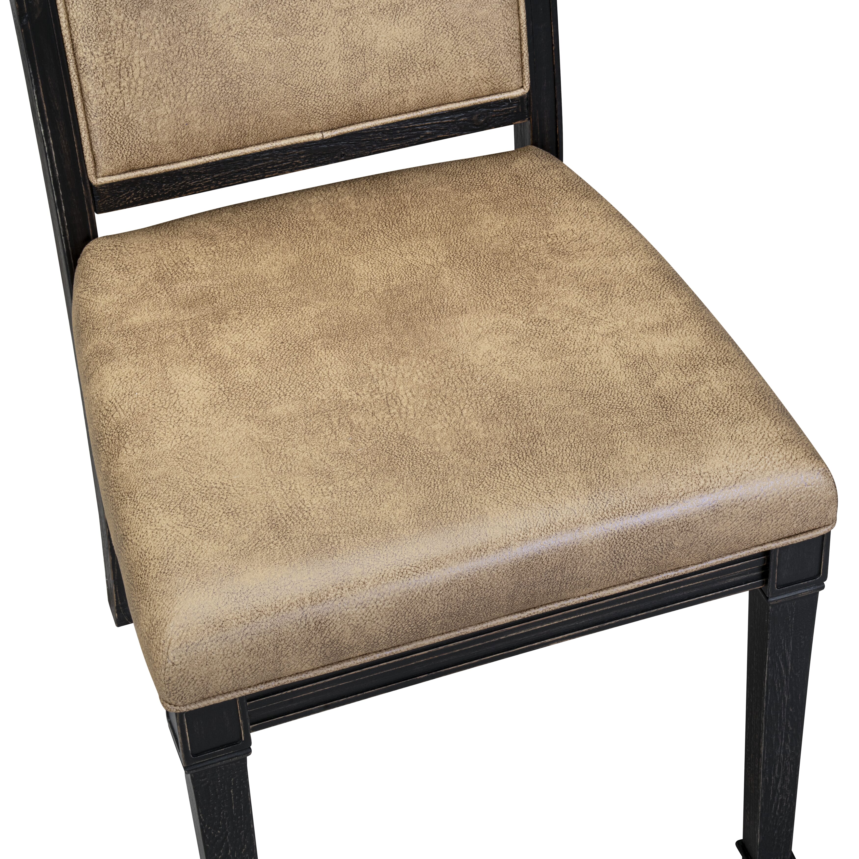 Luxe by East West Furniture - F3AM7-511-28 - 7-piece Dining Room Table Set consists of a Dining Table and 6 Beige Polyester Fabric Padded Chair with High Back - Sand Blasting Black Finish