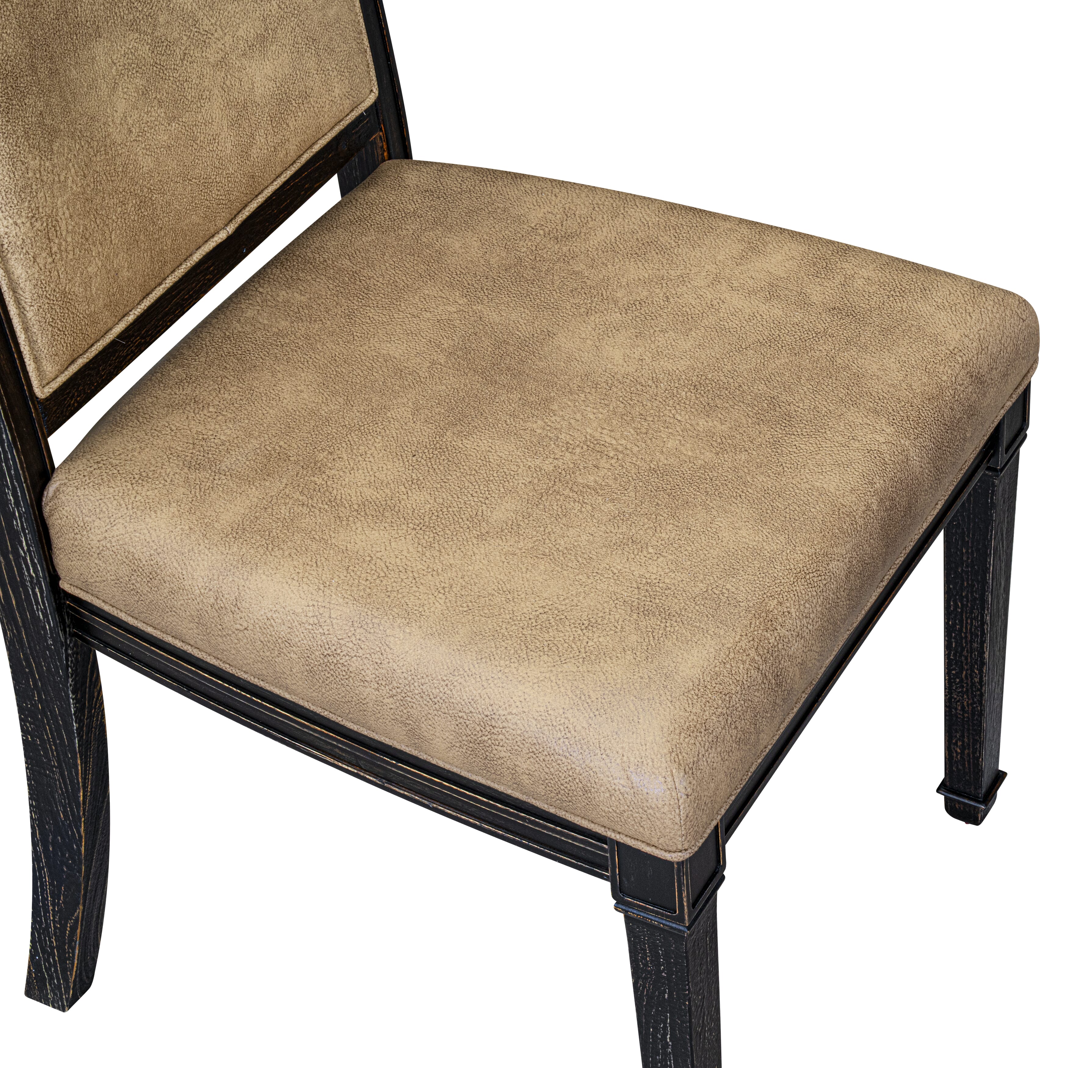 Luxe by East West Furniture NEAM7-SBB-28 7-piece Dining Table Set consists of a Kitchen Table and 6 Beige PU Leather Dinner Chairs with High Back - Sand Blasting Black Finish
