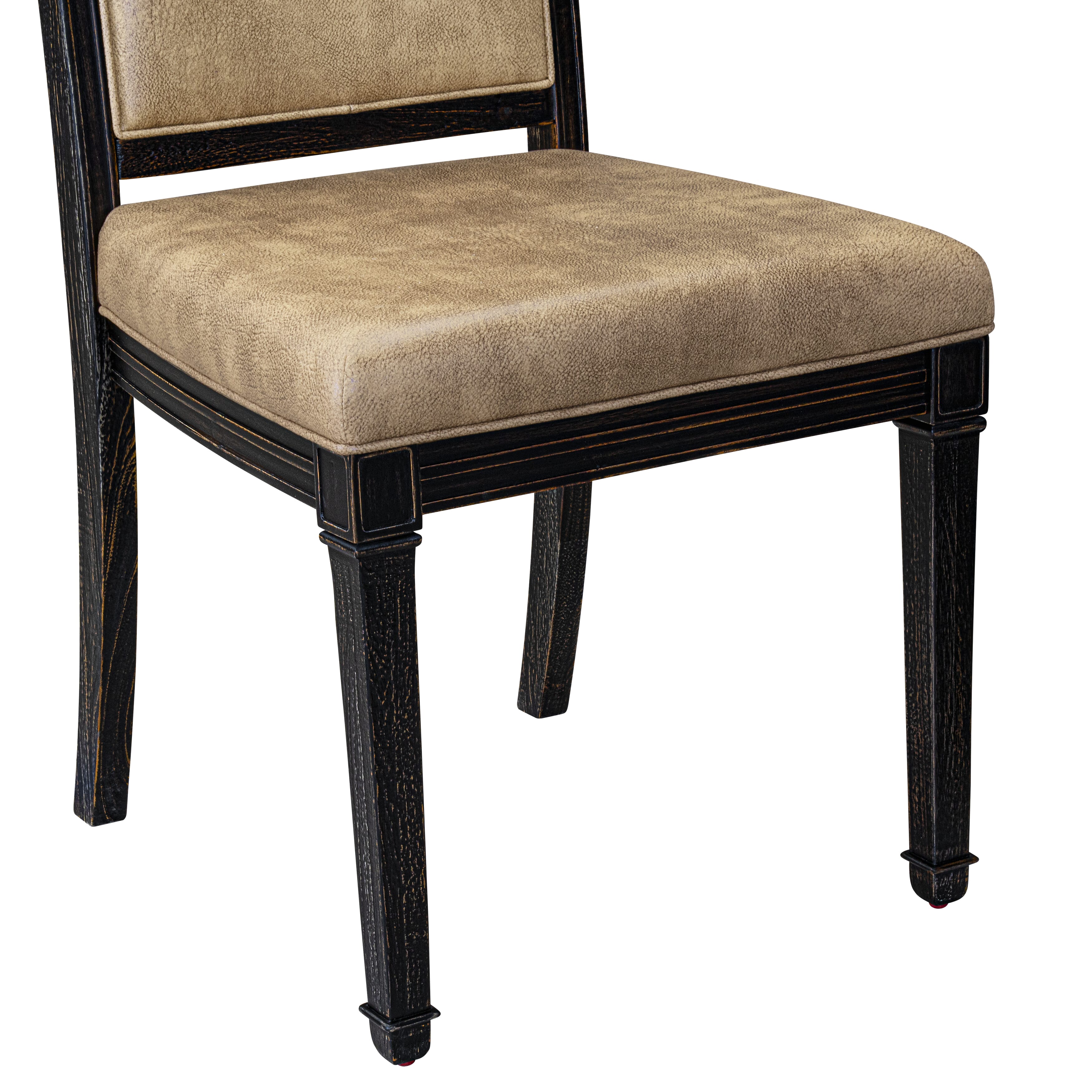 Luxe by East West Furniture LEAM5-SBB-28 5-piece Kitchen Table Set consists of a Dining Table and 4 Beige PU Leather Modern Dining Chairs with High Back - Sand Blasting Black Finish