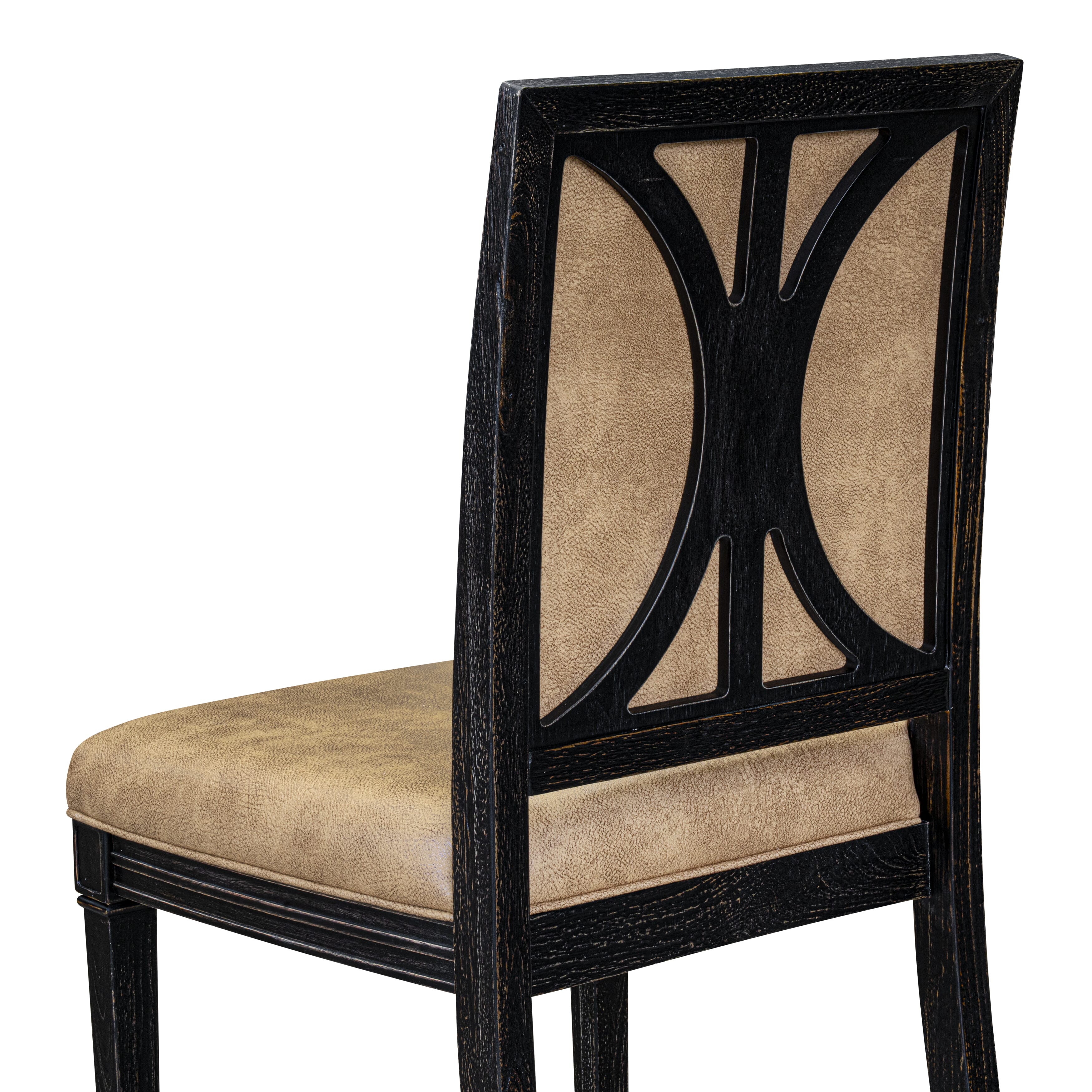 Luxe by East West Furniture LKAM7-SBB-28 7-piece Modern Dining Table Set consists of a Kitchen Table and 6 Beige PU Leather Dinner Chairs with High Back - Sand Blasting Black Finish