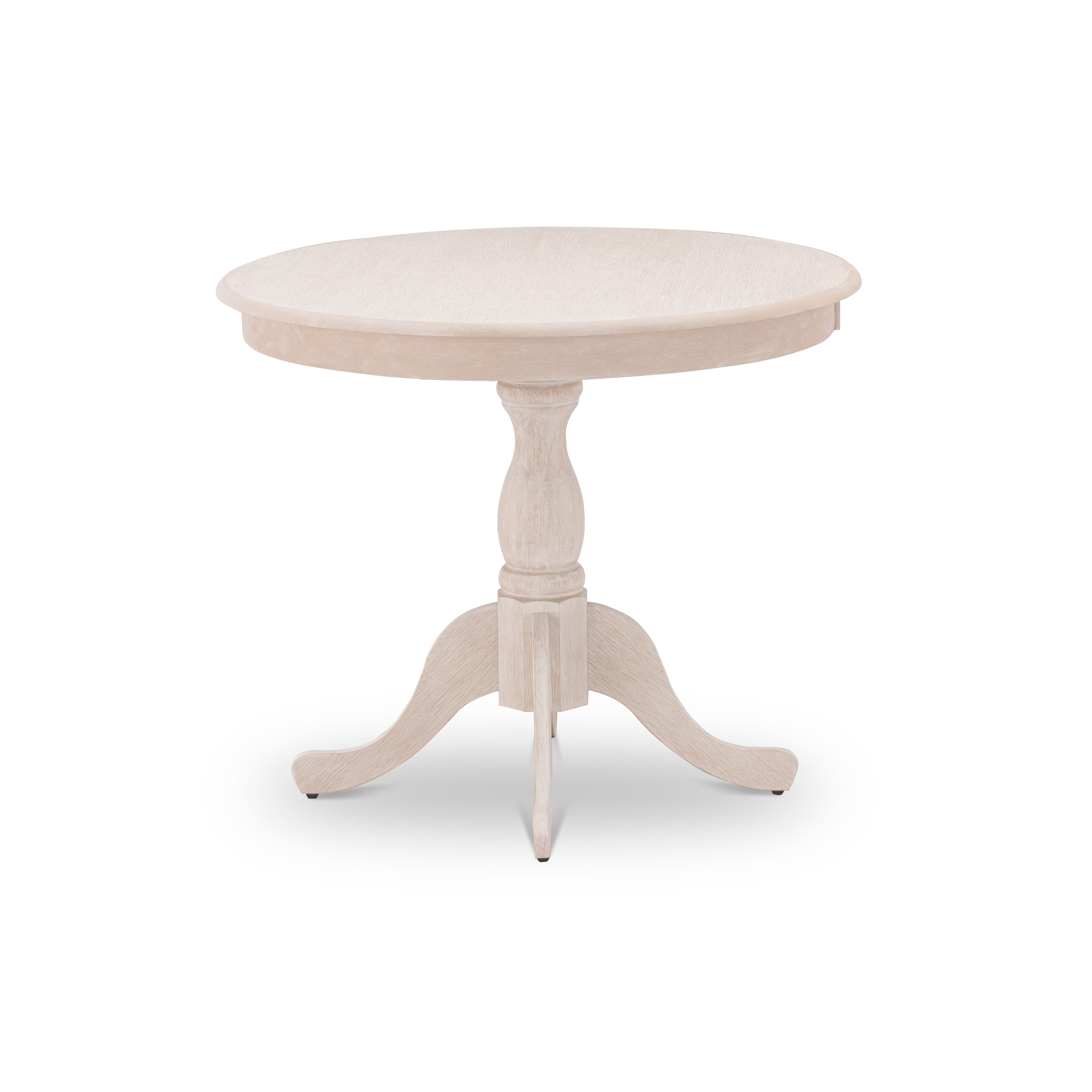 East West Furniture AMLA3-ABC-15 3 Piece Kitchen Table Set Contains 1 Mid Century Dining Table and 2 Baby Blue Linen Fabric Parson Chairs with High Back - Wire Brush Buttercream Finish