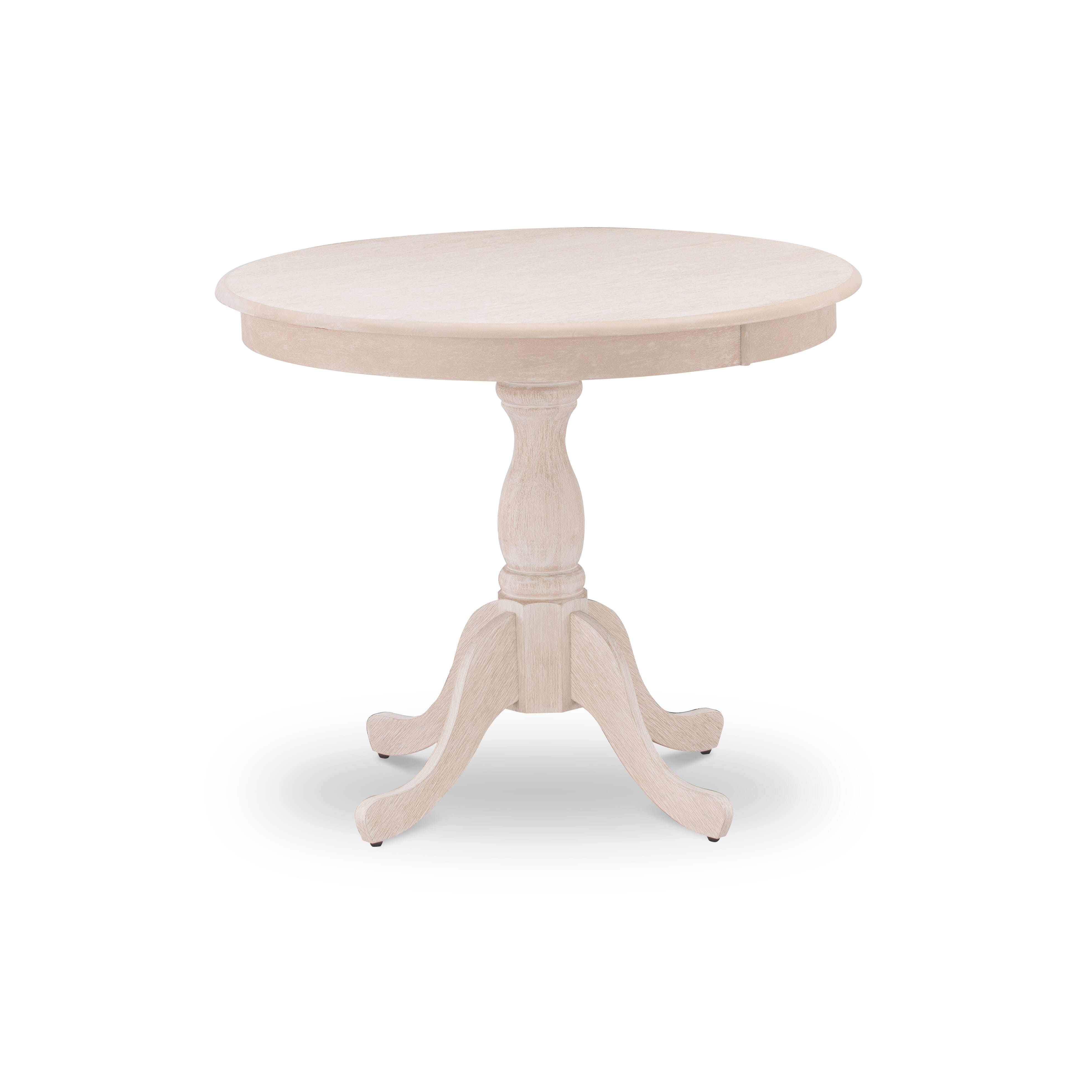East West Furniture AMAB5-ABC-15 5 Piece Dining Room Set Consists of 1 Wooden Dining Table and 4 Baby Blue Linen Fabric Dining Room Chairs with High Back - Wire Brush Buttercream Finish