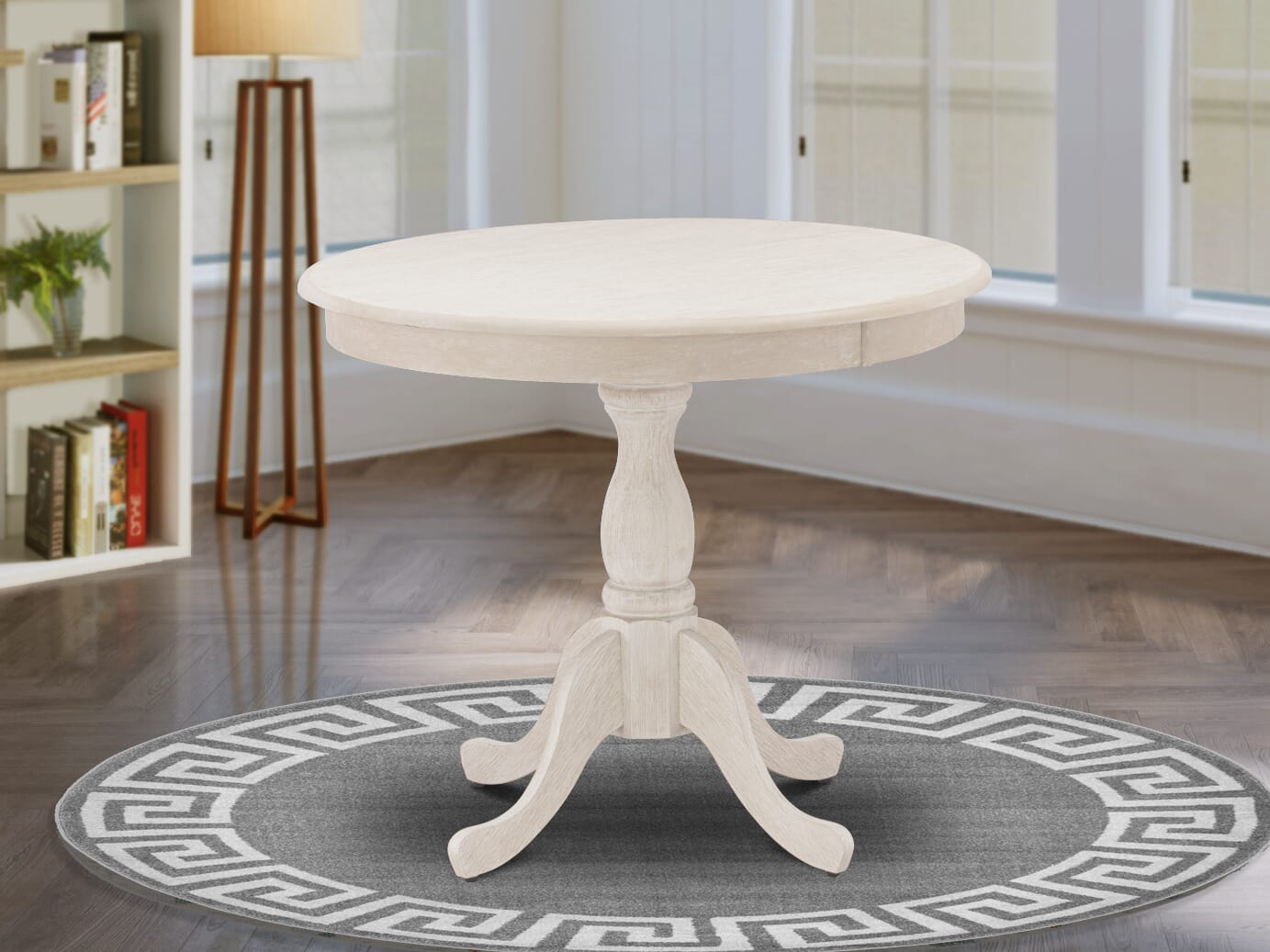 East West Furniture AMLA3-ABC-15 3 Piece Kitchen Table Set Contains 1 Mid Century Dining Table and 2 Baby Blue Linen Fabric Parson Chairs with High Back - Wire Brush Buttercream Finish