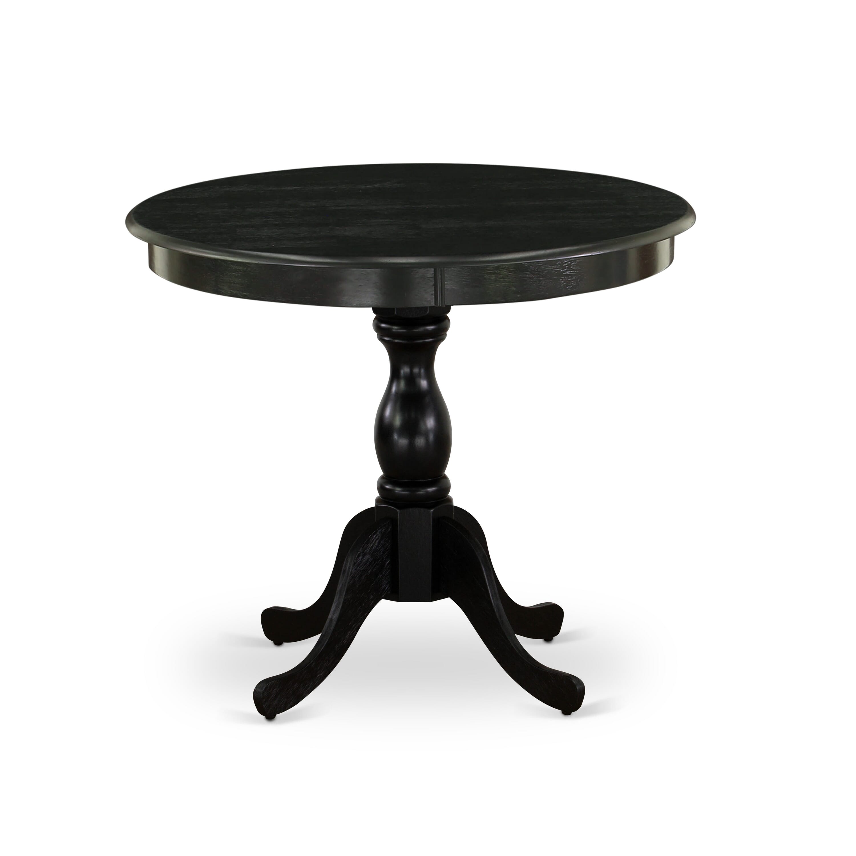East West Furniture AMX15-ABK-24 -5 Pieces Dining Set Includes a Round Kitchen Table, 4 Stackable Dining Chairs, Wire Brushed Black