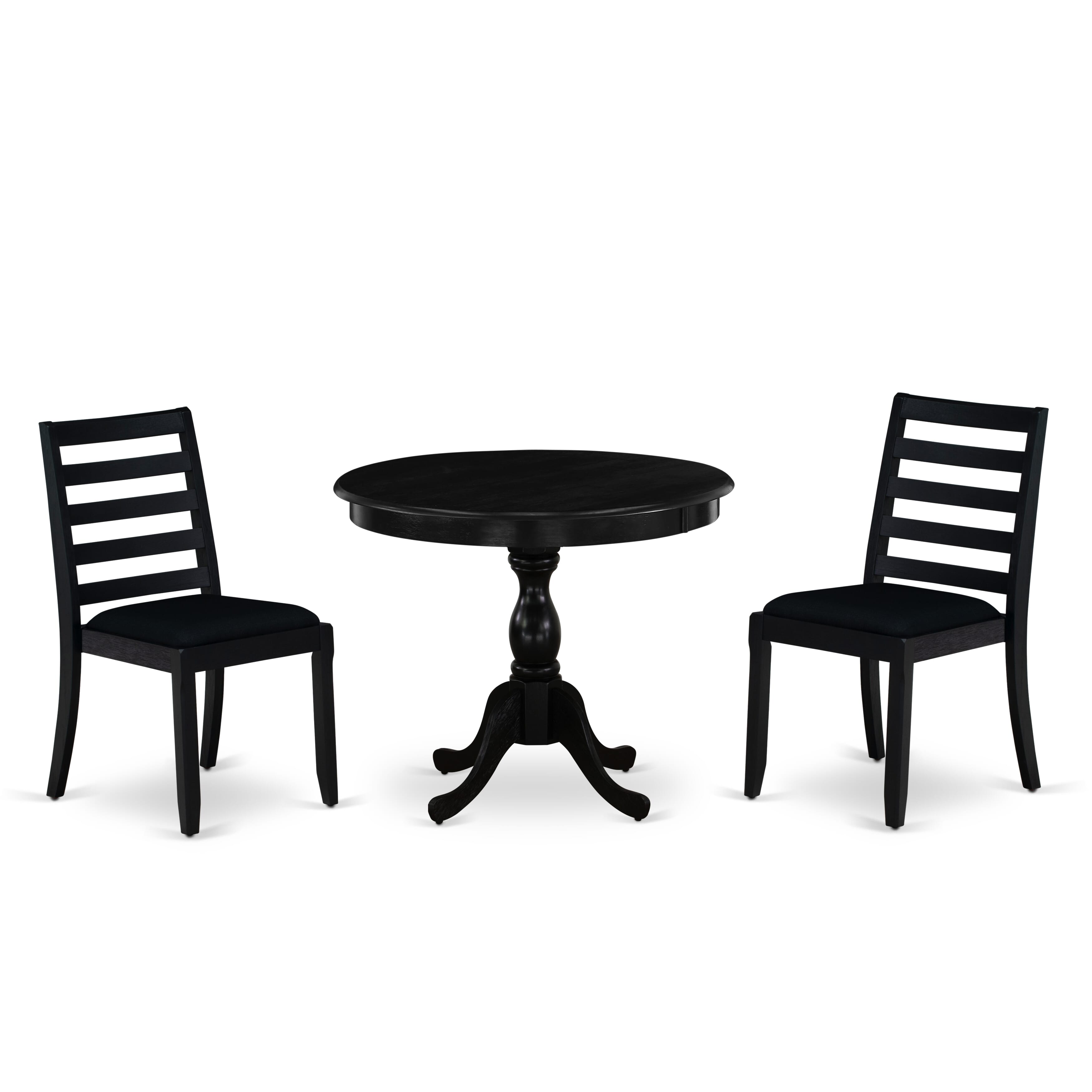 East West Furniture AMX13-ABK-24 -3 Pieces Dining Set Includes a Round Kitchen Table, 2 Stackable Dining Chairs, Wire Brushed Black