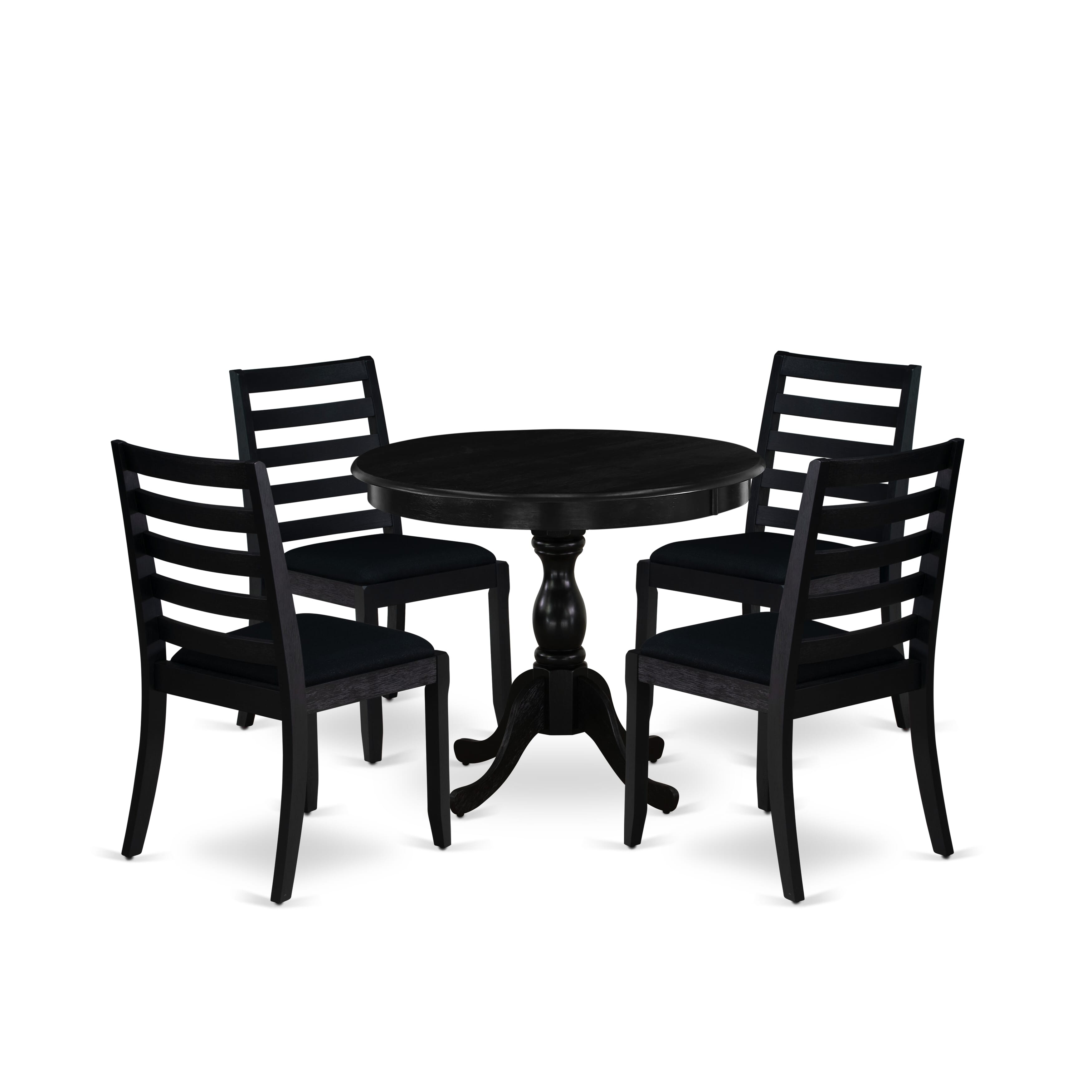 East West Furniture AMX15-ABK-24 -5 Pieces Dining Set Includes a Round Kitchen Table, 4 Stackable Dining Chairs, Wire Brushed Black