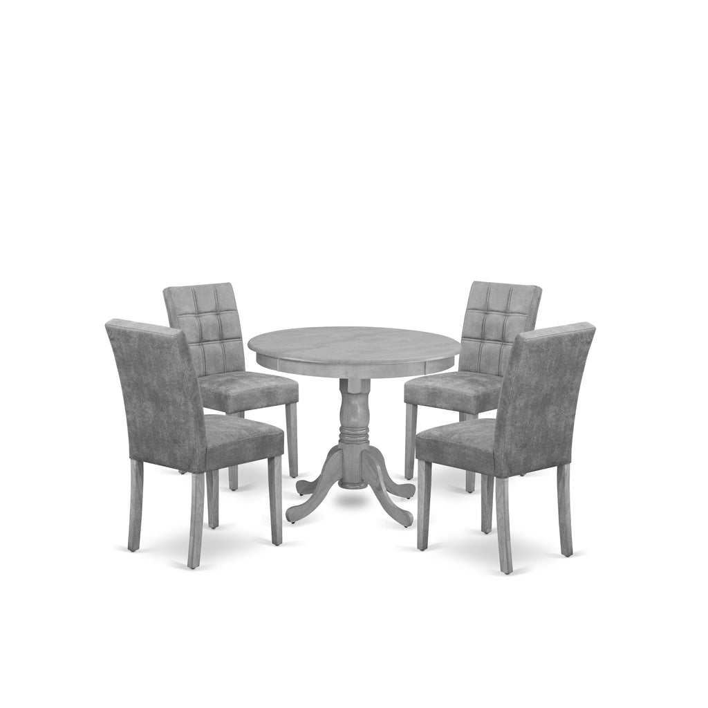 East West Furniture ANAS5-OAK-28 5 Piece Mid Century Dining Set Includes A Dinning Table and 4 Brown Textured Faux Leather Padded Chairs, Oak