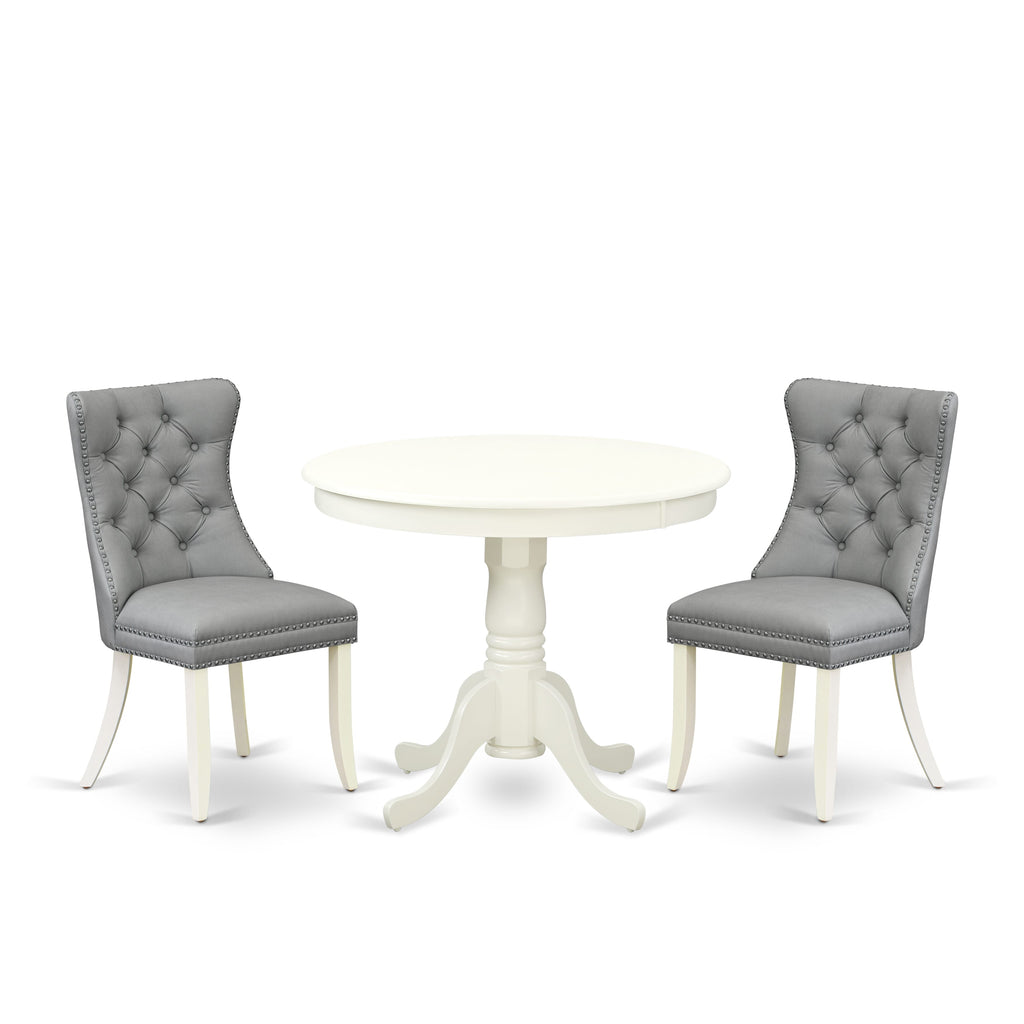East West Furniture ANDA3-LWH-27 3 Piece Dining Set Consists of a Round Kitchen Table with Pedestal and 2 Upholstered Parson Chairs