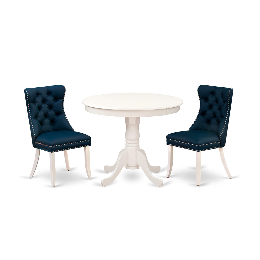 East West Furniture ANDA3-LWH-29 3 Piece Dining Room Furniture Set Consists of a Round Kitchen Table with Pedestal and 2 Padded Chairs