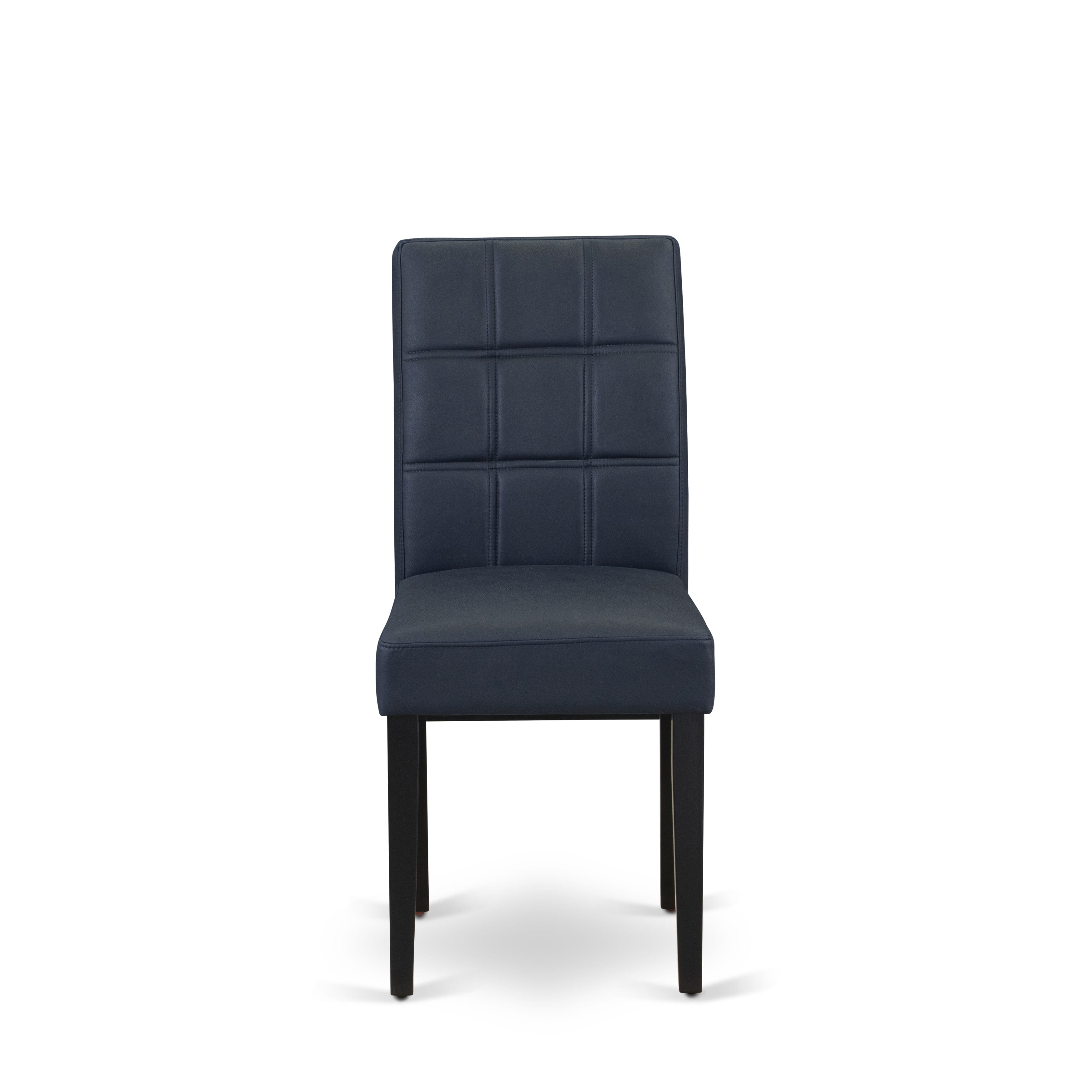 East West Furniture WEAS9-BLK-09 9 Piece Dinner Table Set Consist of a Dining Table and 8 Dark Navy Blue Faux Leather Wood Chairs with Stylish Back- Black Finish