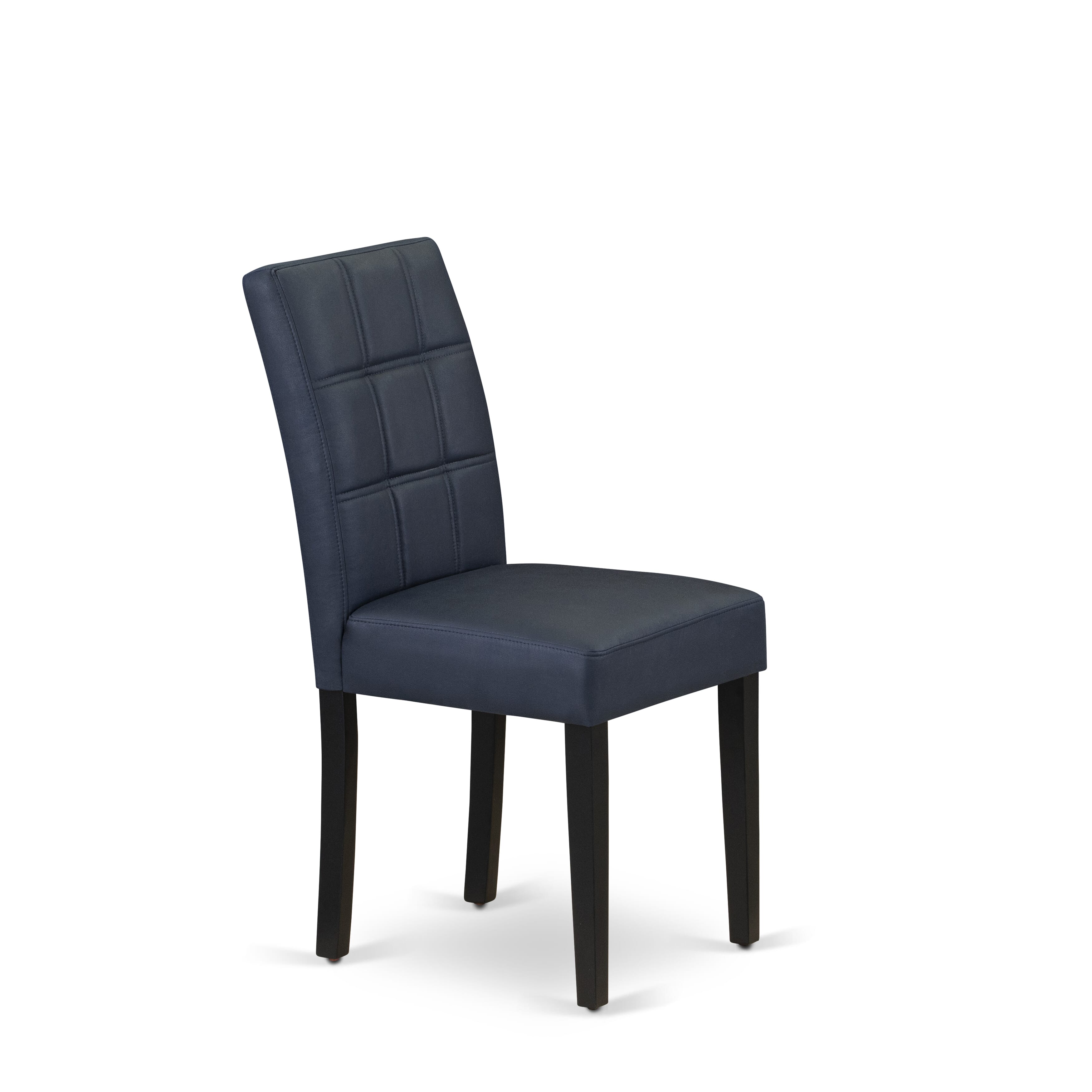 East West Furniture WEAS9-BLK-09 9 Piece Dinner Table Set Consist of a Dining Table and 8 Dark Navy Blue Faux Leather Wood Chairs with Stylish Back- Black Finish