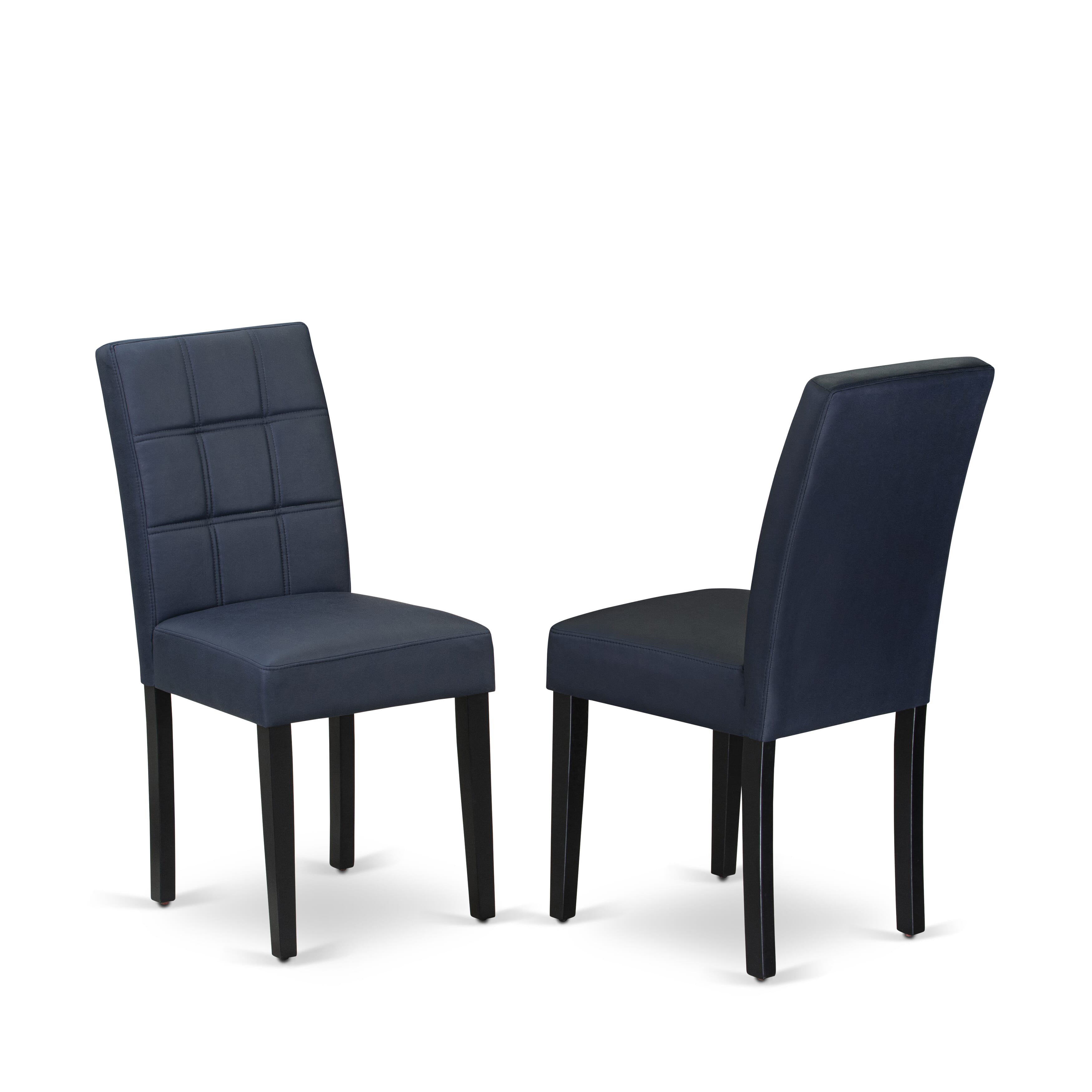 East West Furniture WEAS9-BLK-09 9 Piece Dinner Table Set Consist of a Dining Table and 8 Dark Navy Blue Faux Leather Wood Chairs with Stylish Back- Black Finish