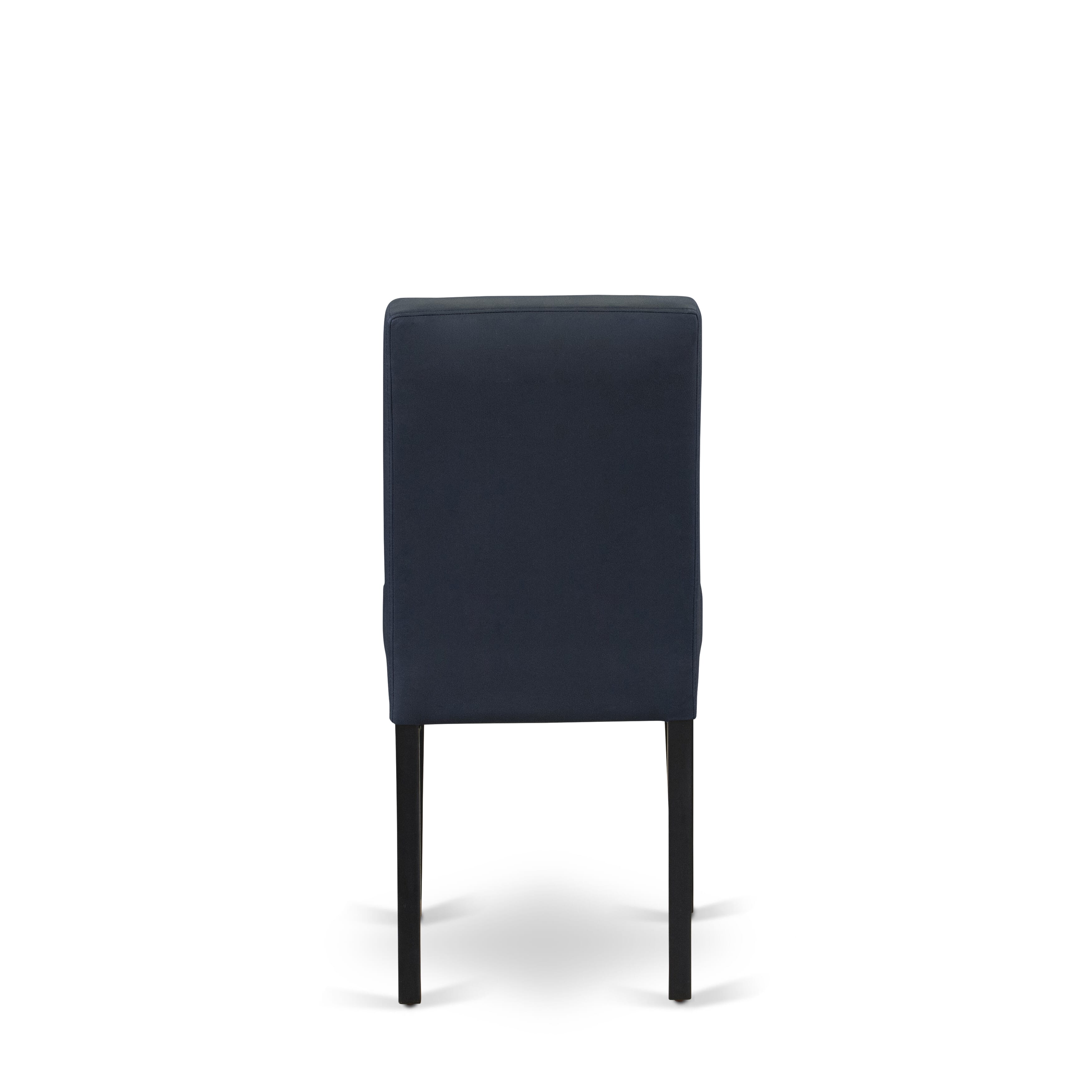 East West Furniture WEAS9-BLK-09 9 Piece Dinner Table Set Consist of a Dining Table and 8 Dark Navy Blue Faux Leather Wood Chairs with Stylish Back- Black Finish
