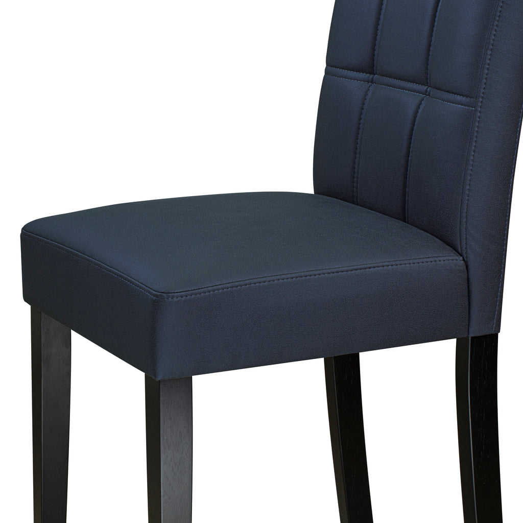 East West Furniture DUAS7-BLK-09 7 Piece Dinner Table Set contain A Kitchen Table and 6 Dark Navy Blue Faux Leather Person Kitchen Chairs with Stylish Back- Black Finish