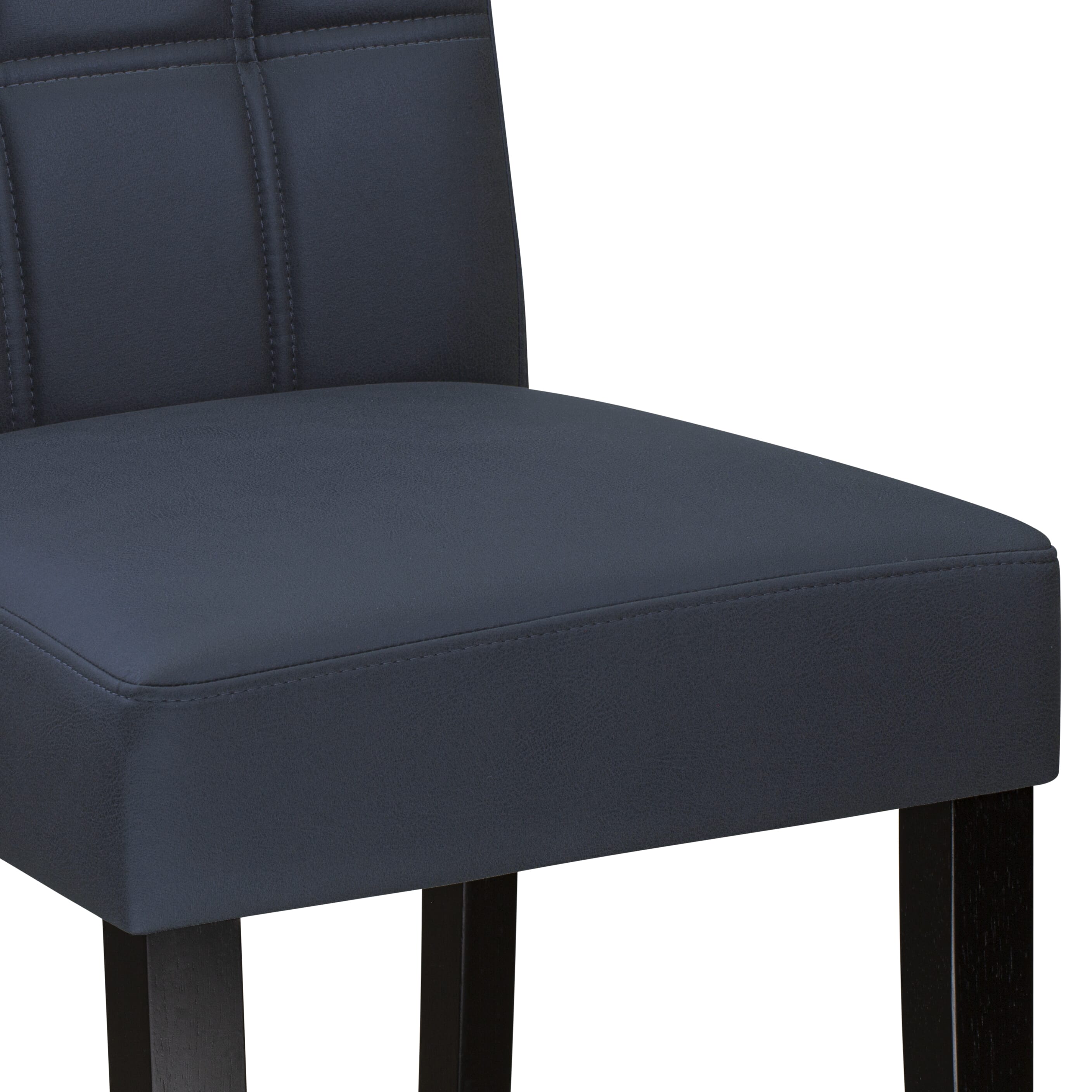 Luxe by East West Furniture 42AS3-103-09 -3 pc Dining Room Table Set Includes a Round Table and 2 Dark Navy Blue Faux Leather Dining Chairs with Stylish Back - Wire brushed Black