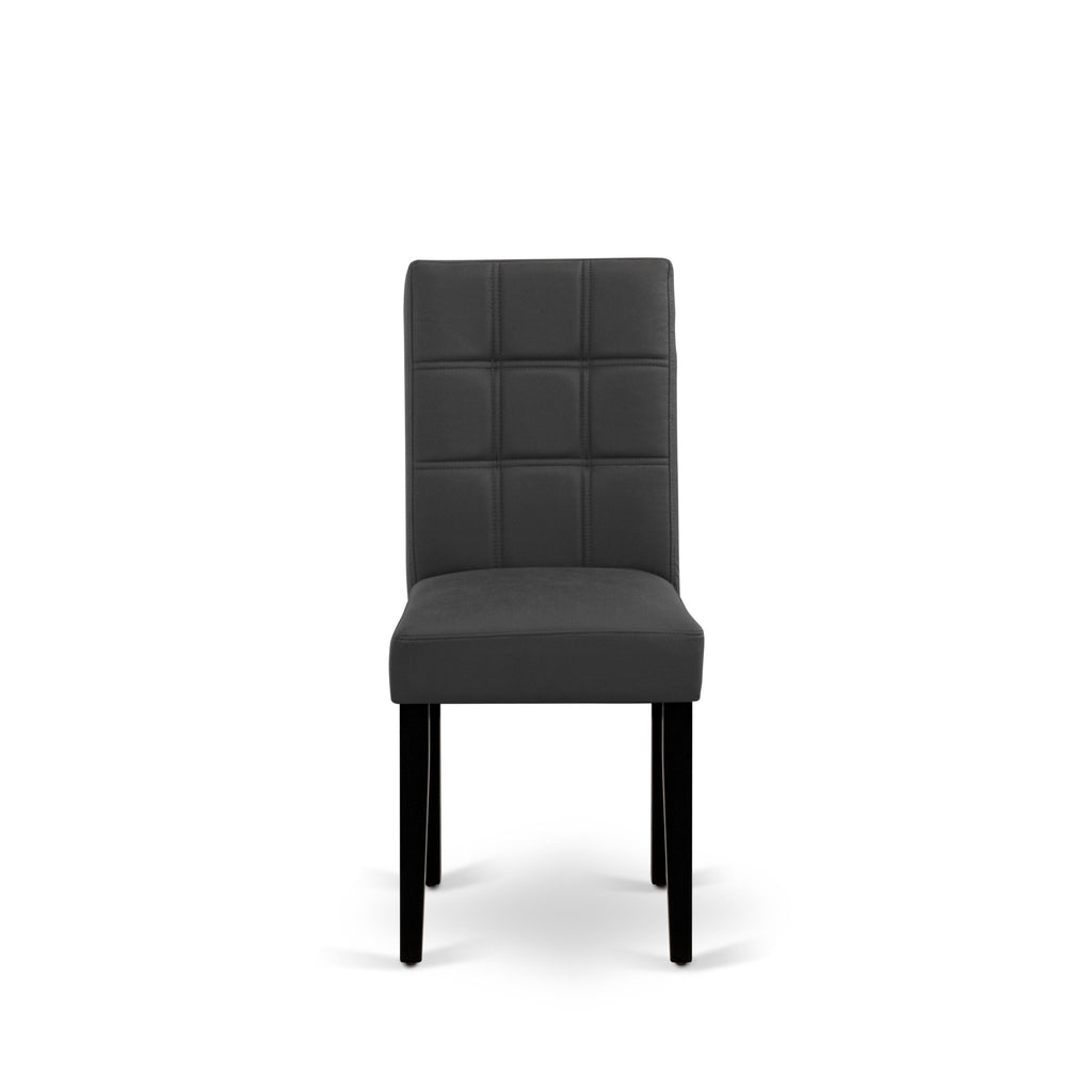 East West Furniture WEAS9-BLK-12 9 Piece Dining Table Set Includes A Wood Table and 8 Dark Gray Faux Leather Dinner Chairs with Stylish Back- Black Finish