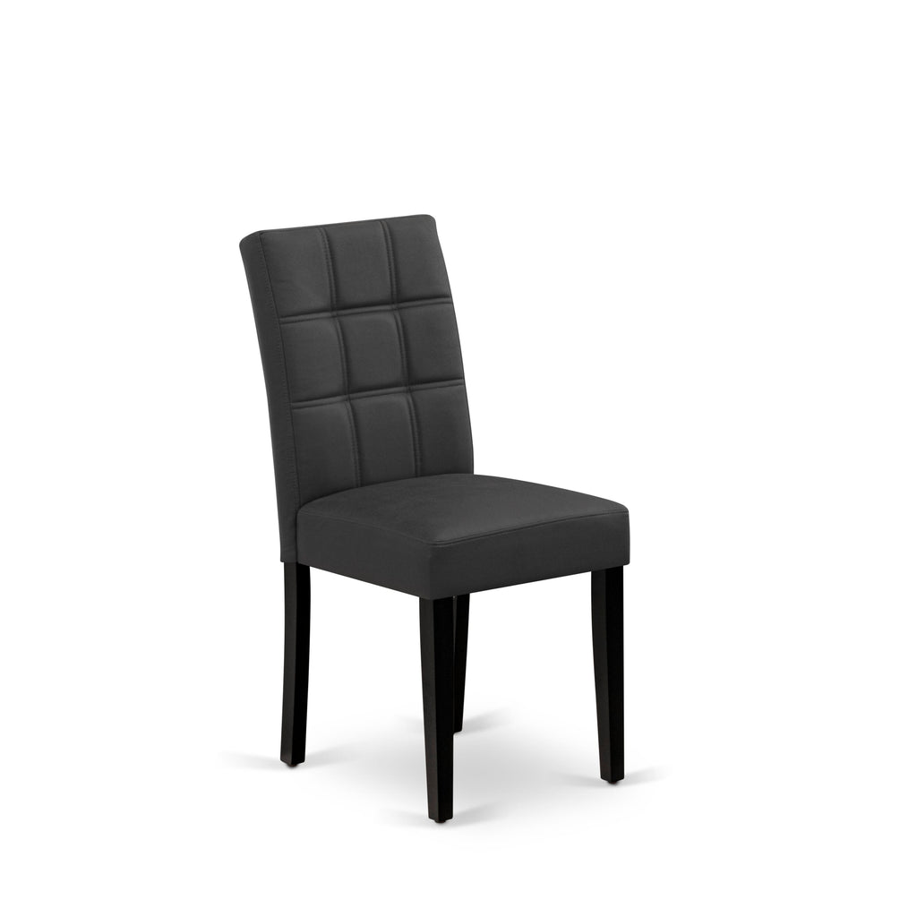 East West Furniture WEAS9-BLK-12 9 Piece Dining Table Set Includes A Wood Table and 8 Dark Gray Faux Leather Dinner Chairs with Stylish Back- Black Finish