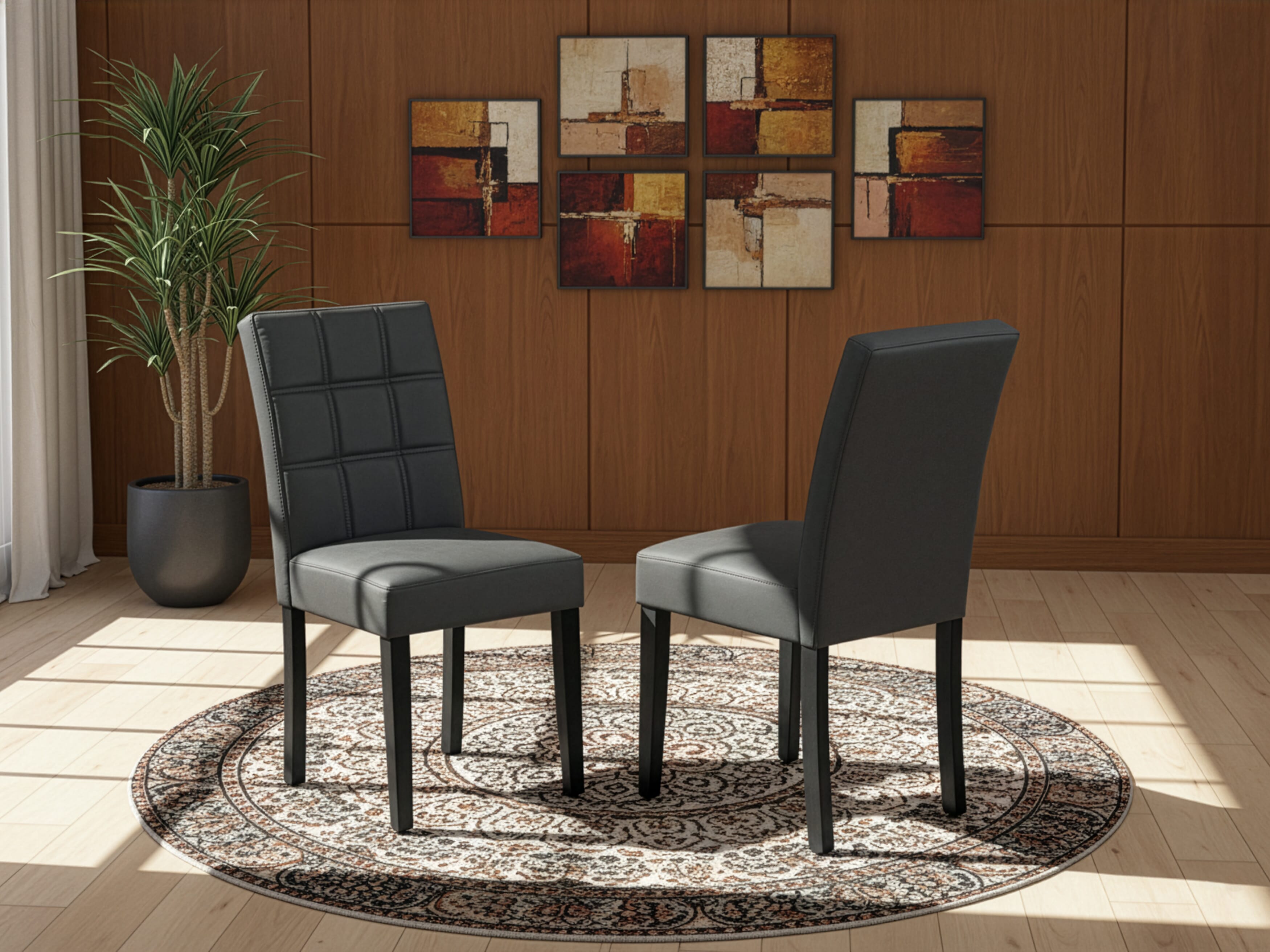 Luxe by East West Furniture 42AS5-103-12 -5 pc Dining Set Includes a Round Table and 4 Dark Gray Faux Leather Dining Chair with Stylish Back - Wire brushed Black