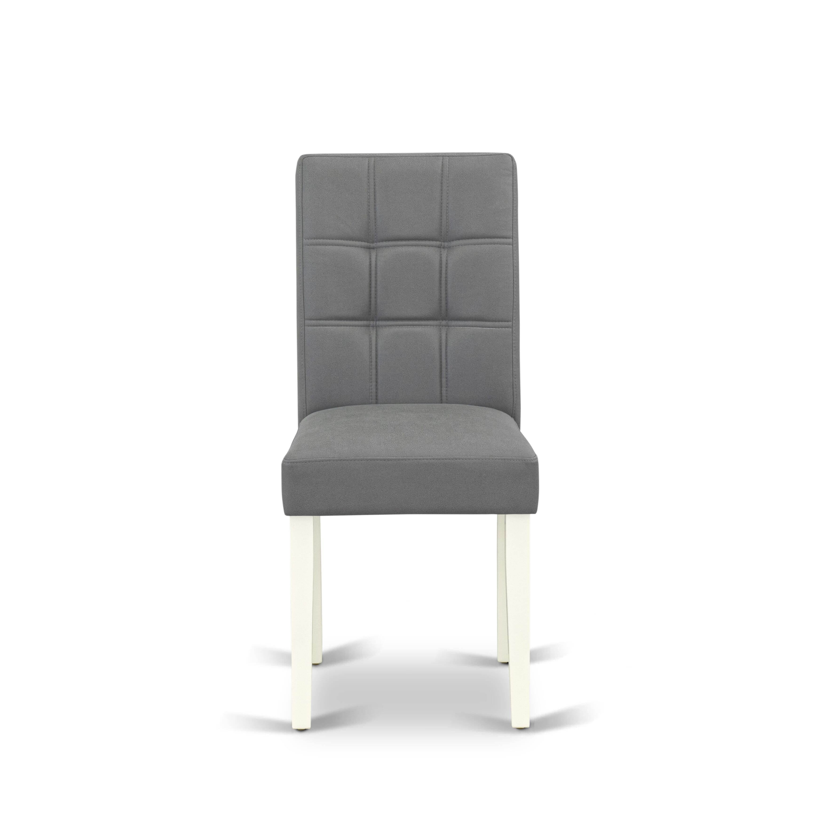 East West Furniture ASP2T41 Austin Kitchen Chairs Set of 2 - Platinum Gray Faux Leather Padded Seat and stylish Chair Back - Linen White Finish (SET OF 2)
