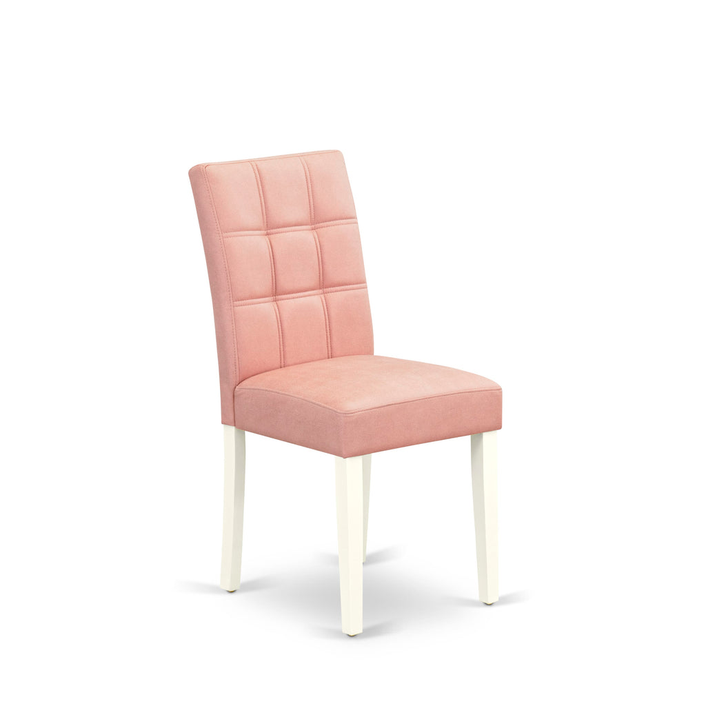 East West Furniture LGAS9-LWH-42 9 Piece Dinette Table Set contain A Modern Dining Table and 8 Beige Red Faux Leather Kitchen Chairs with Stylish Back- Linen White Finish