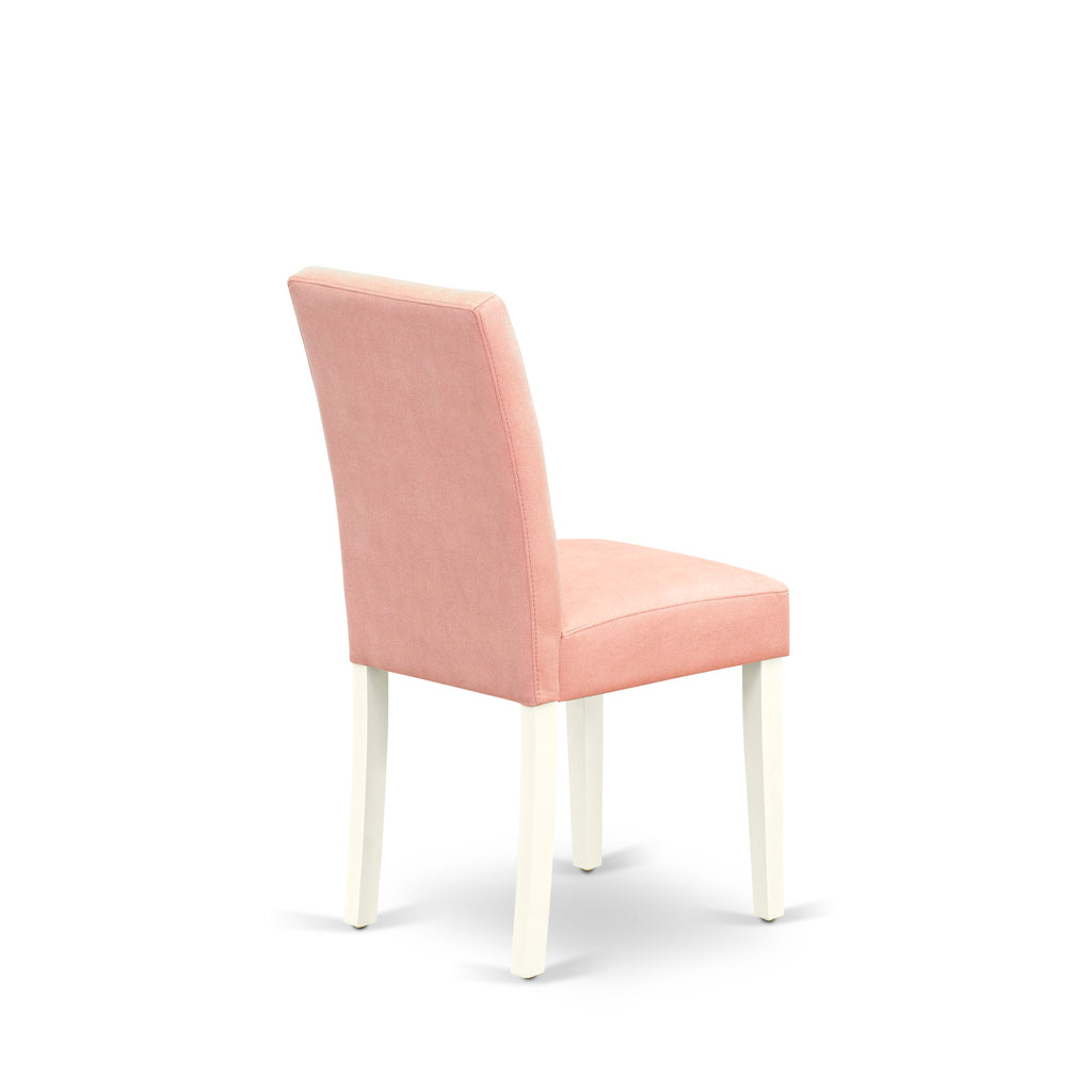 East West Furniture LGAS9-LWH-42 9 Piece Dinette Table Set contain A Modern Dining Table and 8 Beige Red Faux Leather Kitchen Chairs with Stylish Back- Linen White Finish