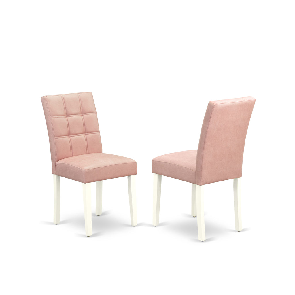 East West Furniture LGAS9-LWH-42 9 Piece Dinette Table Set contain A Modern Dining Table and 8 Beige Red Faux Leather Kitchen Chairs with Stylish Back- Linen White Finish