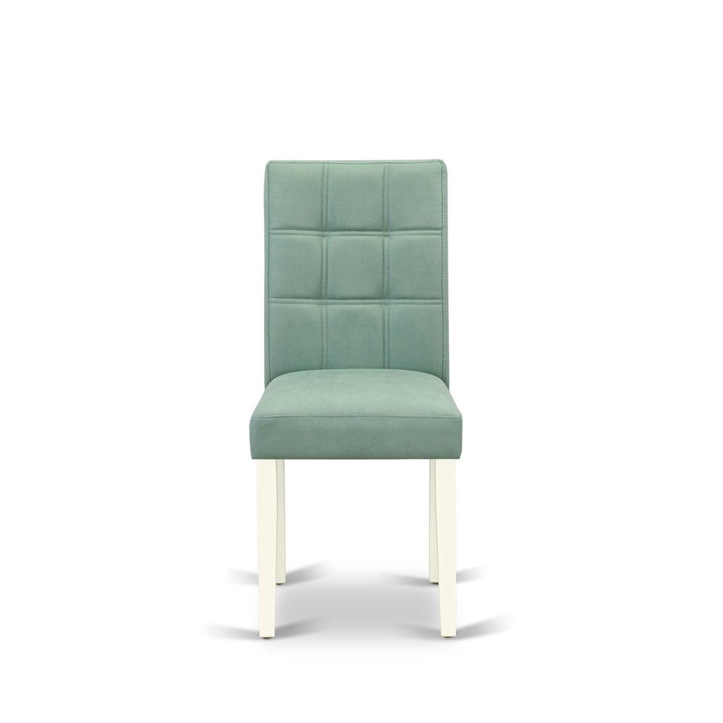 East West Furniture WEAS5-WHI-43 5 Piece Table Set contain A Modern Table and 4 Willow Green Faux Leather Dining Room Chairs, Linen White