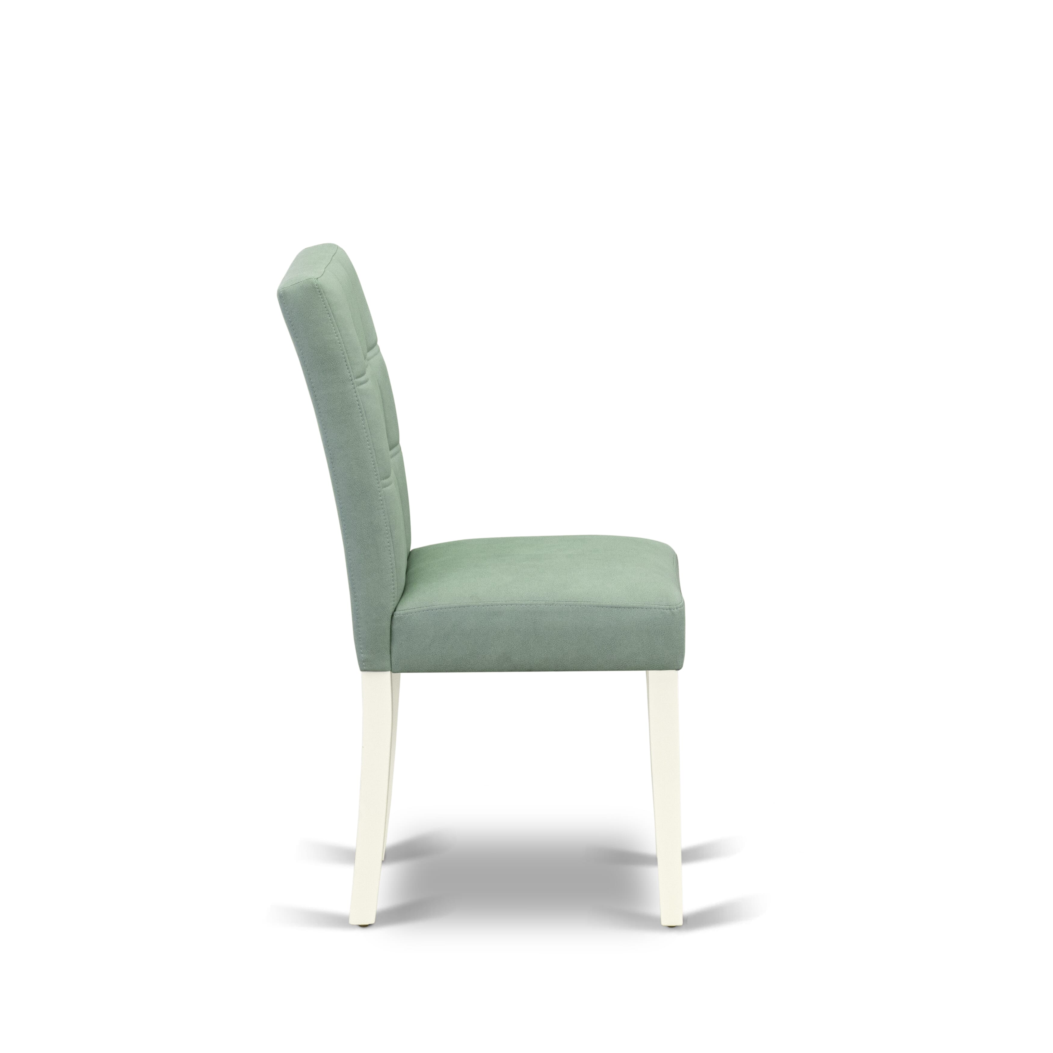 East West Furniture ASP2T43 Austin Parsons Dining Chairs - Willow Green Faux Leather Padded Seat and stylish Chair Back - Linen White Finish (SET OF 2)
