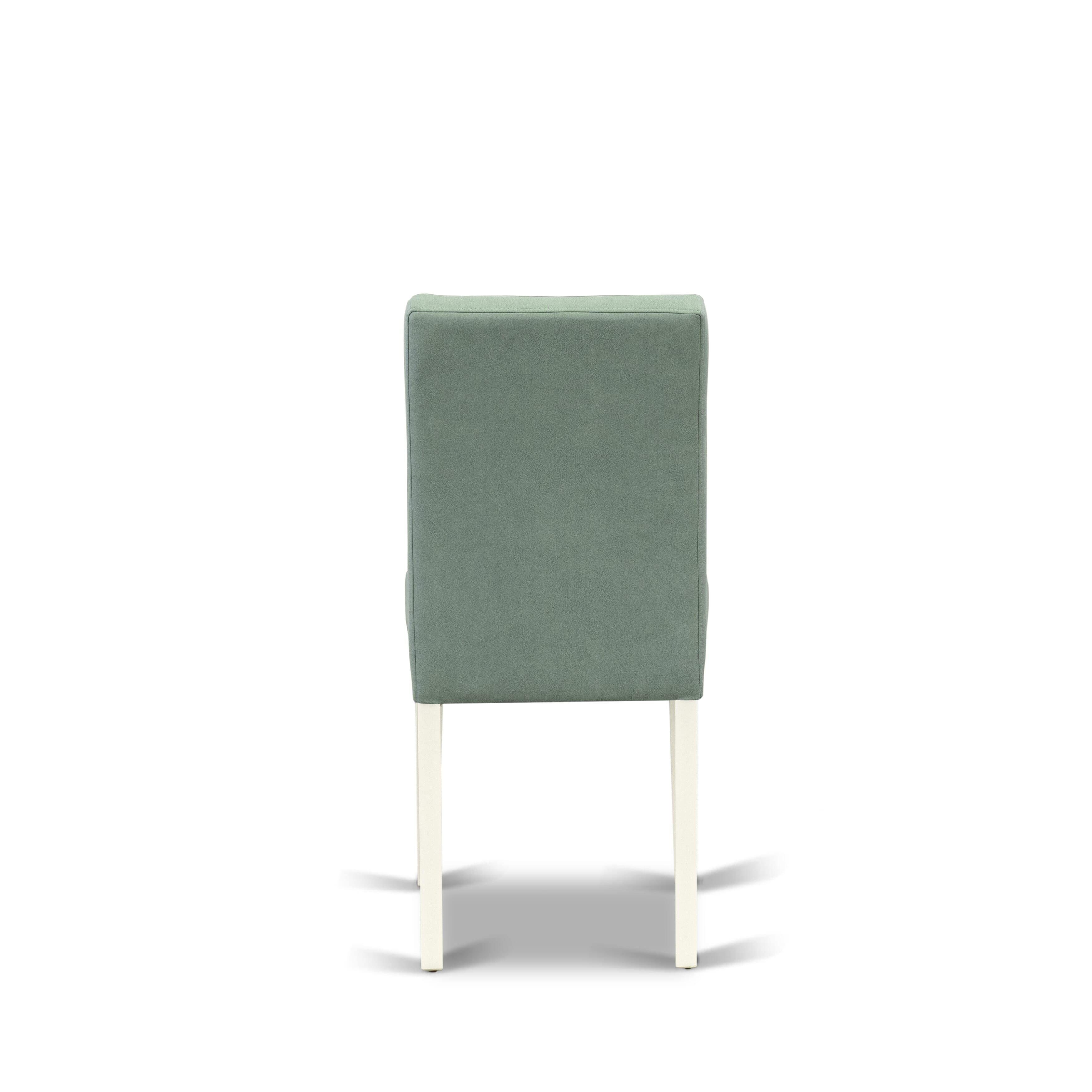 East West Furniture ASP2T43 Austin Parsons Dining Chairs - Willow Green Faux Leather Padded Seat and stylish Chair Back - Linen White Finish (SET OF 2)