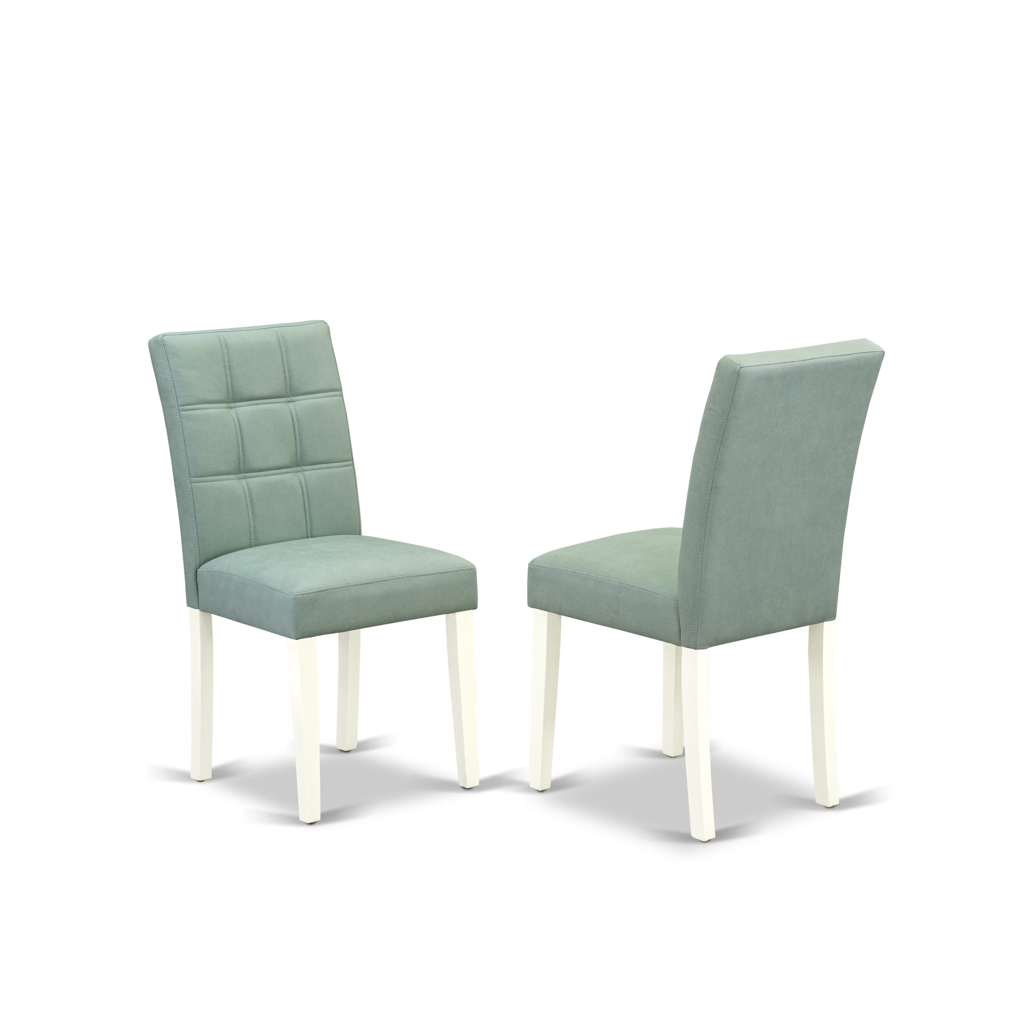 East West Furniture ASP2T43 Austin Parsons Dining Chairs - Willow Green Faux Leather Padded Seat and stylish Chair Back - Linen White Finish (SET OF 2)