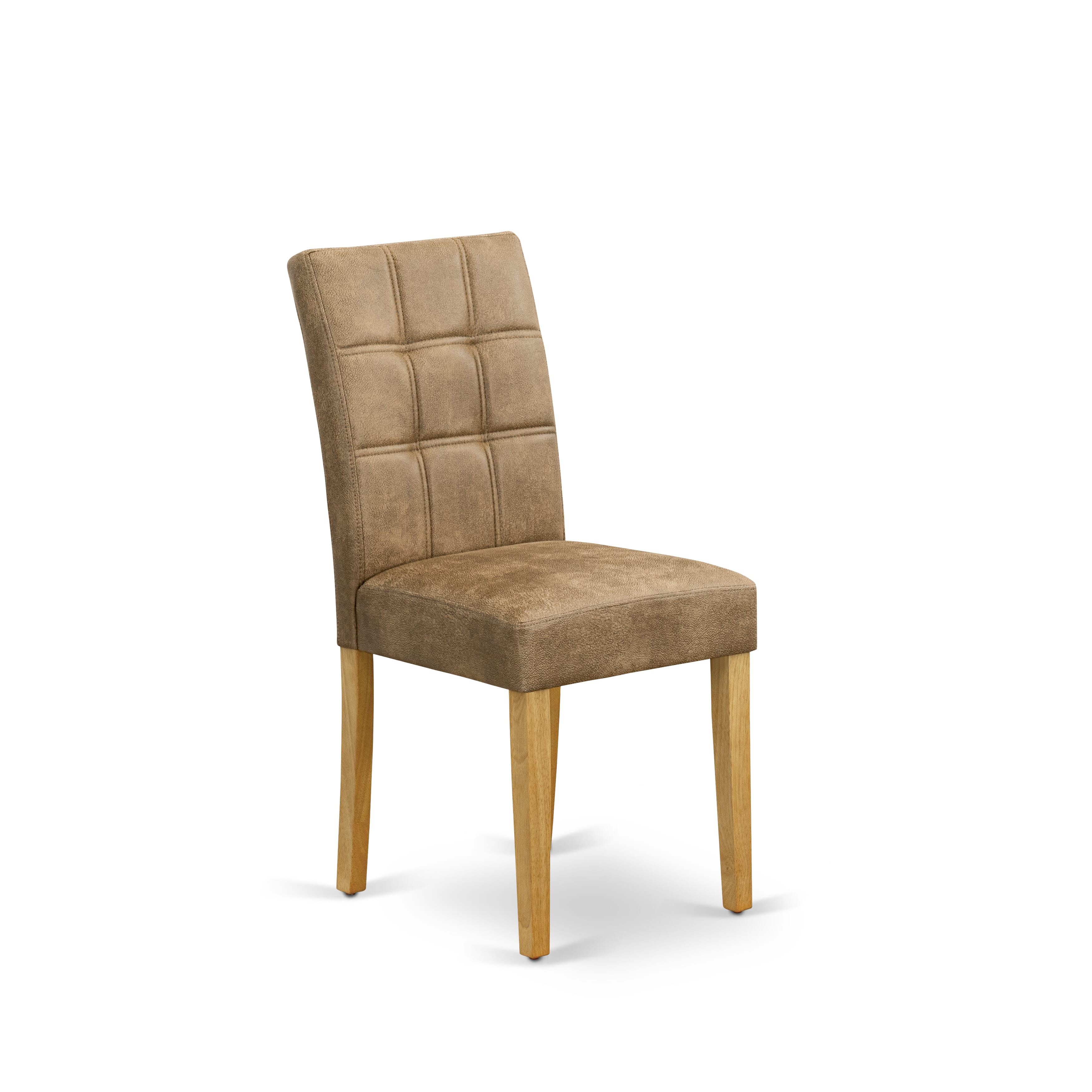 East West Furniture ASP4T28 Austin Parsons Kitchen Chairs - Brown Textured Faux Leather Padded Seat and stylish Chair Back � Oak Finish (SET OF 2)