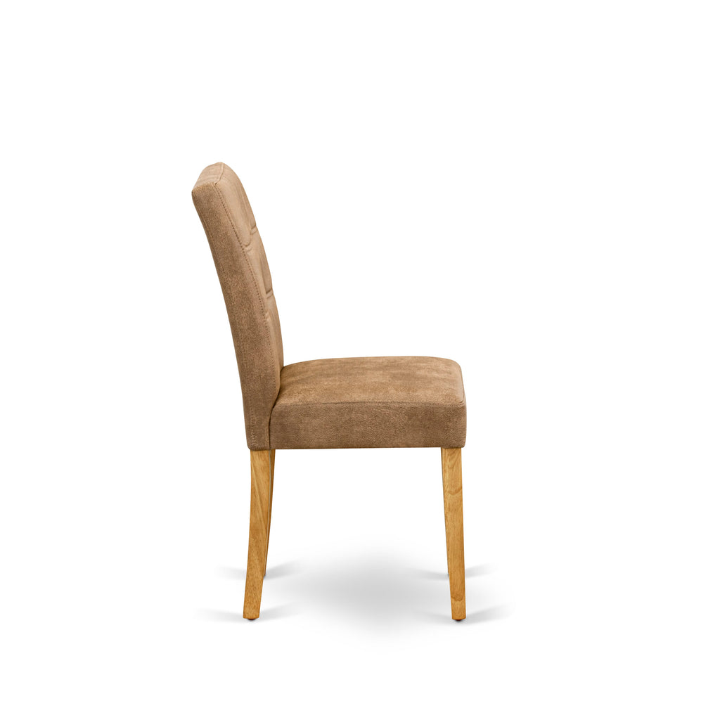 East West Furniture AVAS5-OAK-28 5 Piece Mid Century Modern Dining Set contain A Dinner Table and 4 Brown Textured Faux Leather Upholstered Chairs