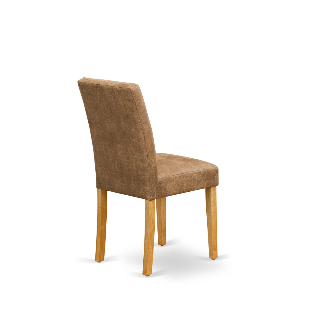 East West Furniture AVAS5-OAK-28 5 Piece Mid Century Modern Dining Set contain A Dinner Table and 4 Brown Textured Faux Leather Upholstered Chairs