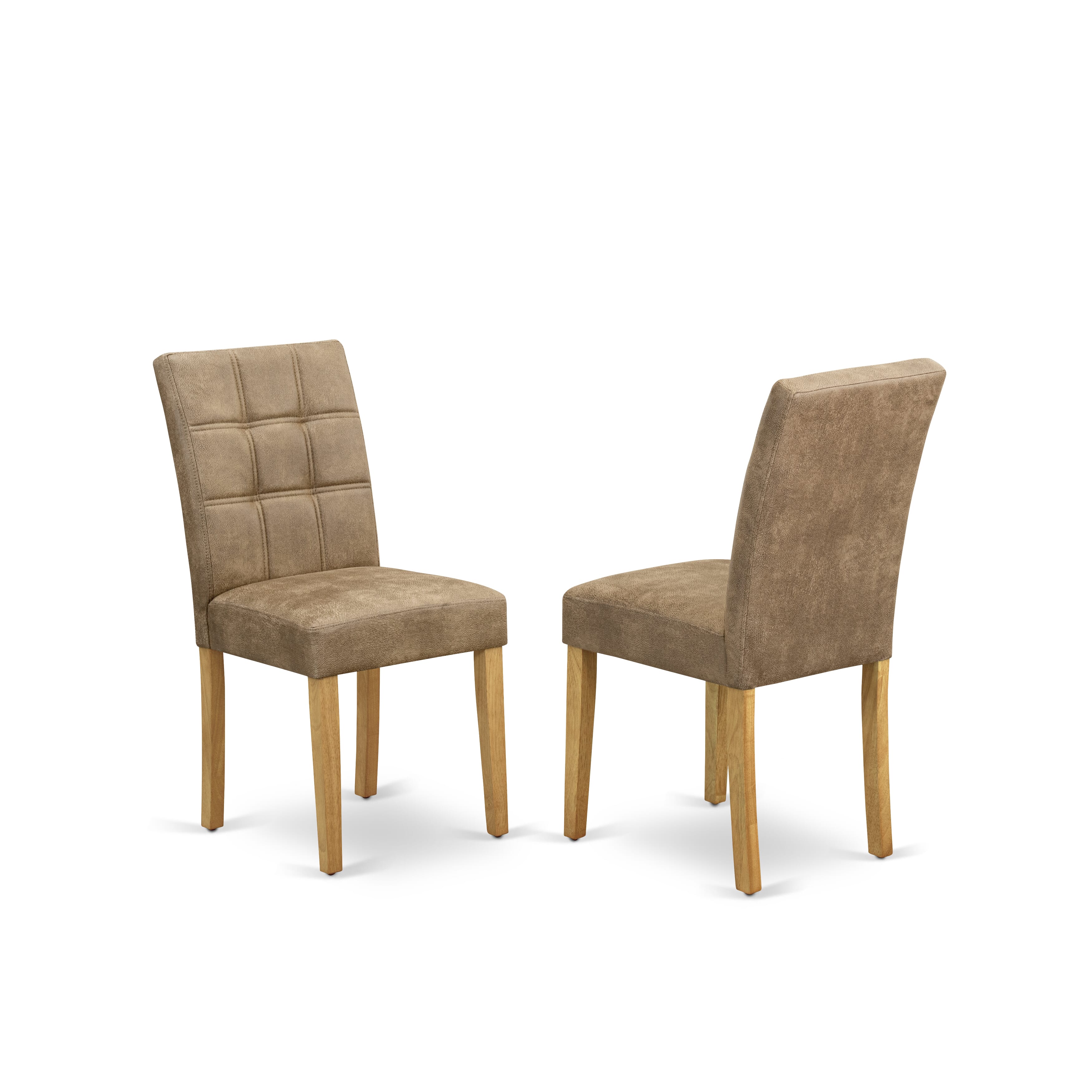 East West Furniture SUAS5-OAK-28 5 Piece Mid Century Dining Set contain A Mid Century Table and 4 Brown Textured Faux Leather Dining Room Chairs, Oak