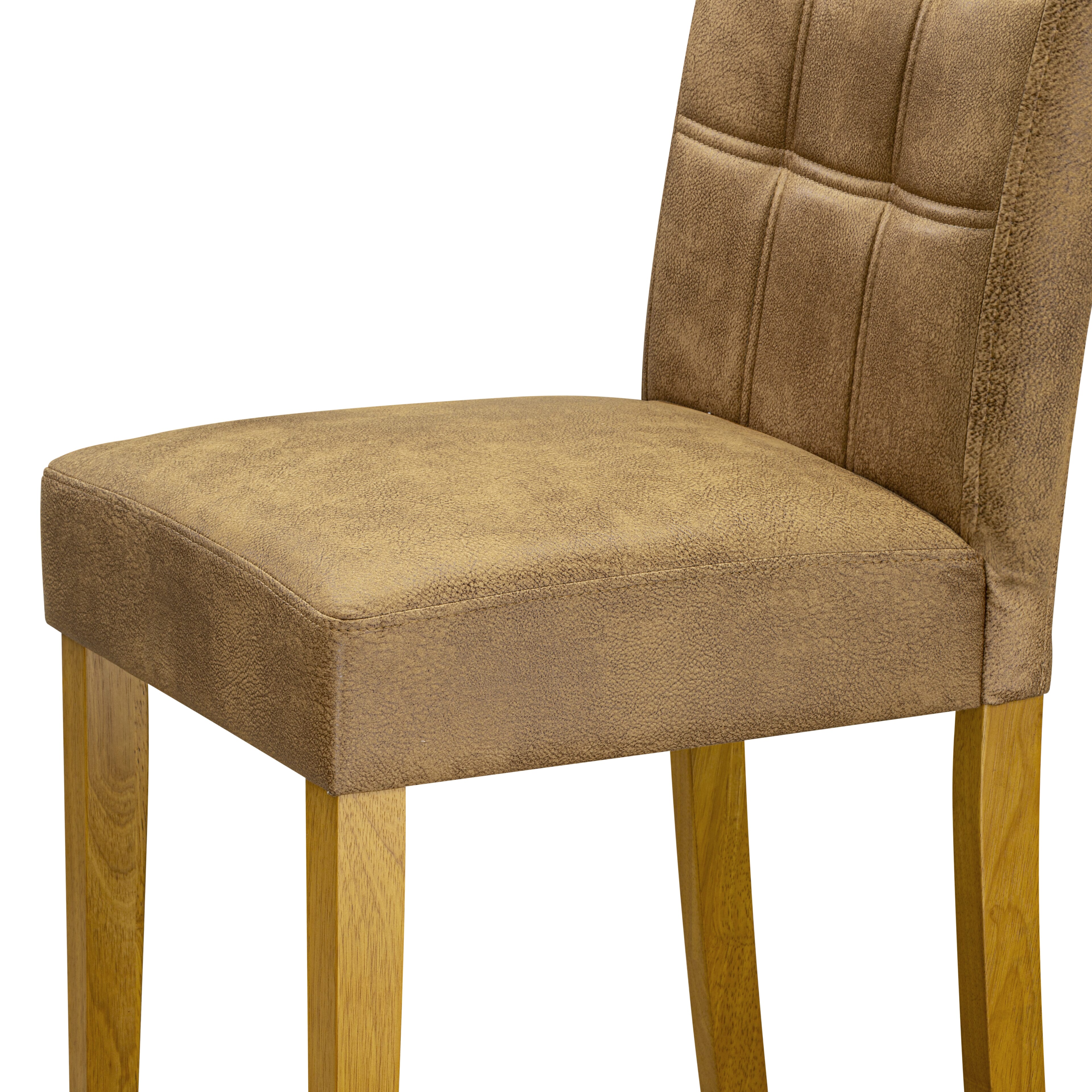 East West Furniture ASP4T28 Austin Parsons Kitchen Chairs - Brown Textured Faux Leather Padded Seat and stylish Chair Back � Oak Finish (SET OF 2)