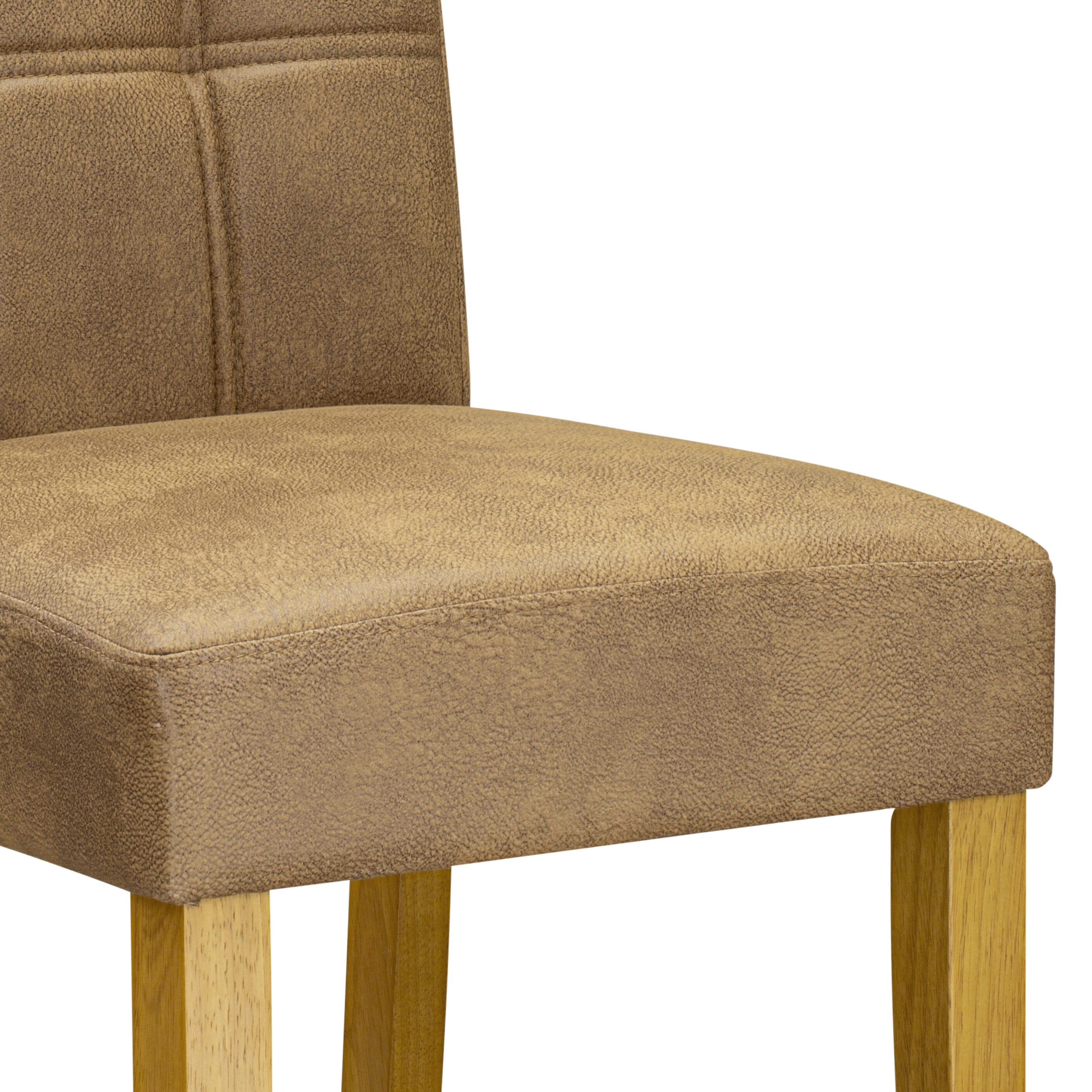 East West Furniture SUAS5-OAK-28 5 Piece Mid Century Dining Set contain A Mid Century Table and 4 Brown Textured Faux Leather Dining Room Chairs, Oak