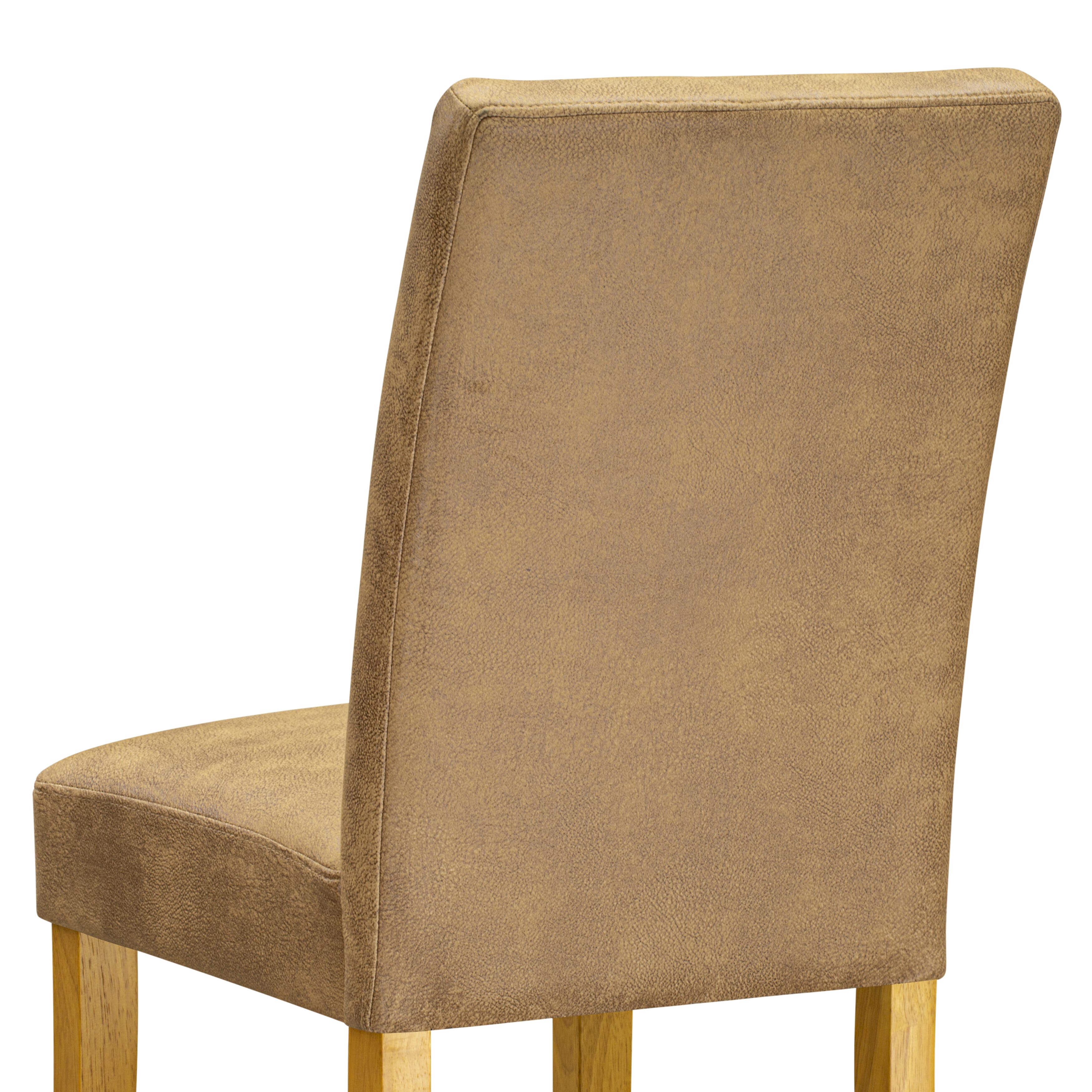 East West Furniture ASP4T28 Austin Parsons Kitchen Chairs - Brown Textured Faux Leather Padded Seat and stylish Chair Back � Oak Finish (SET OF 2)