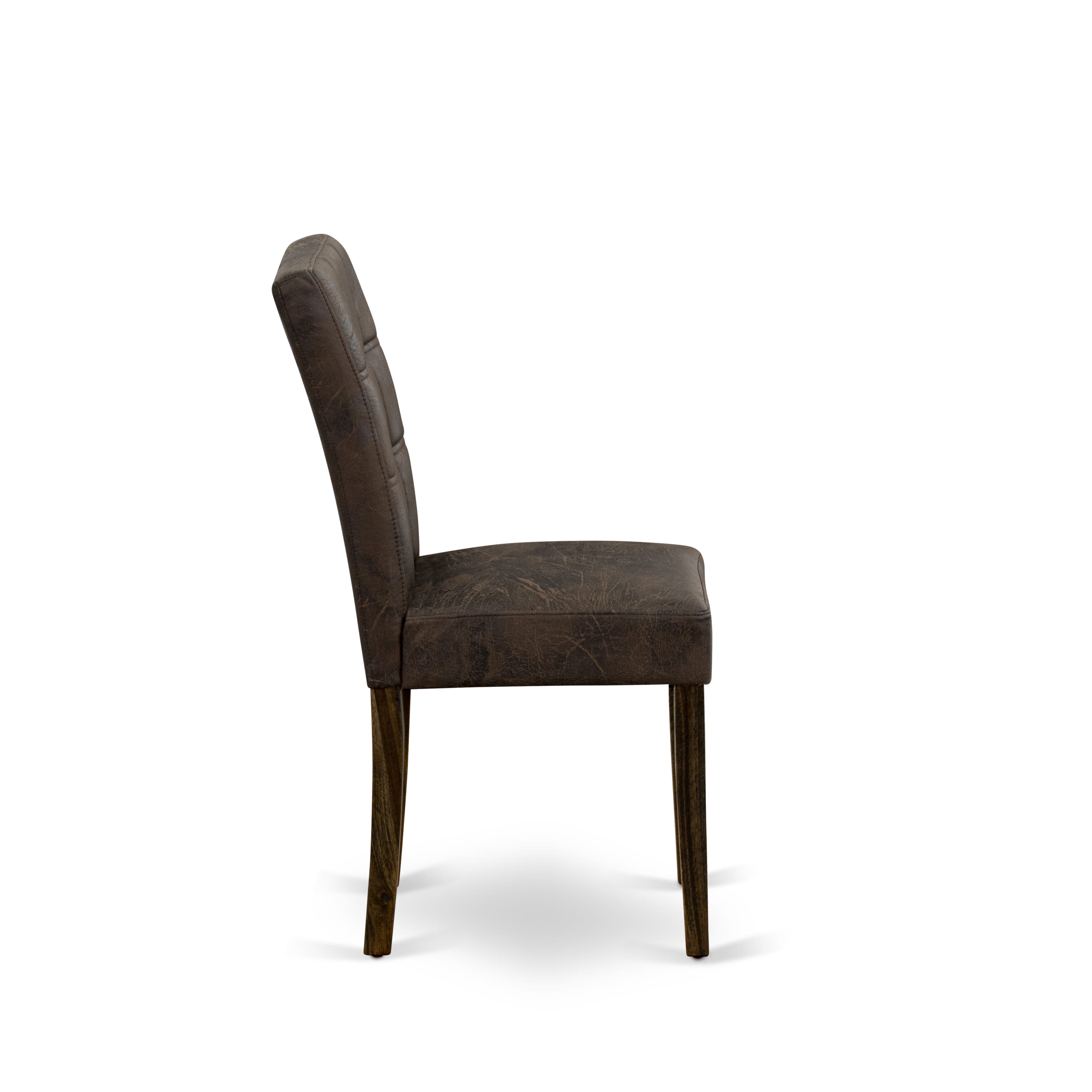 East West Furniture ASP7T25 Austin Parsons Dining Chairs - Black Textured Faux Leather Upholstered Seat and stylish Chair Back � Distressed Jacobean Finish (SET OF 2)
