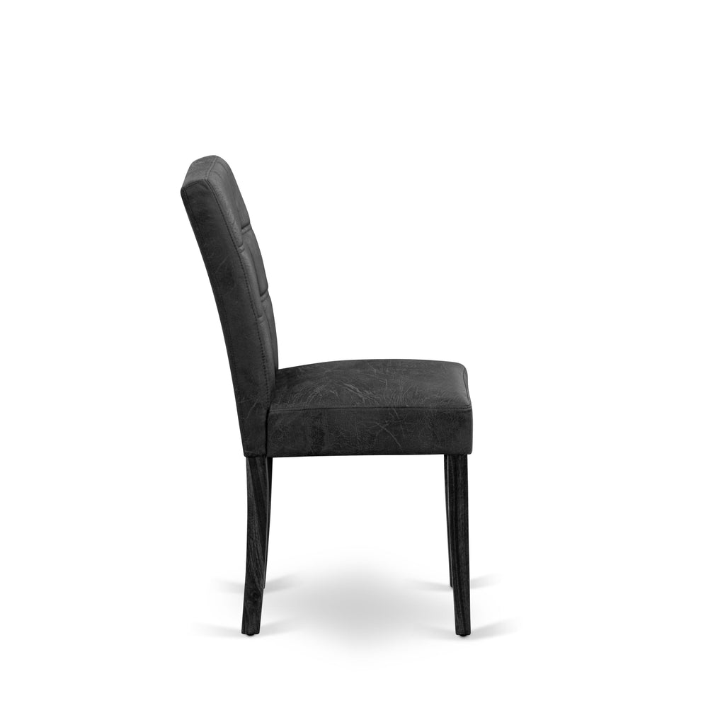 East West Furniture LMAS5-07-T25 5 Piece Modern Dining Table Set Includes A Mid Century Modern Dining Table and 4 Black Textured Faux Leather Dining Chairs, Distressed Jacobean