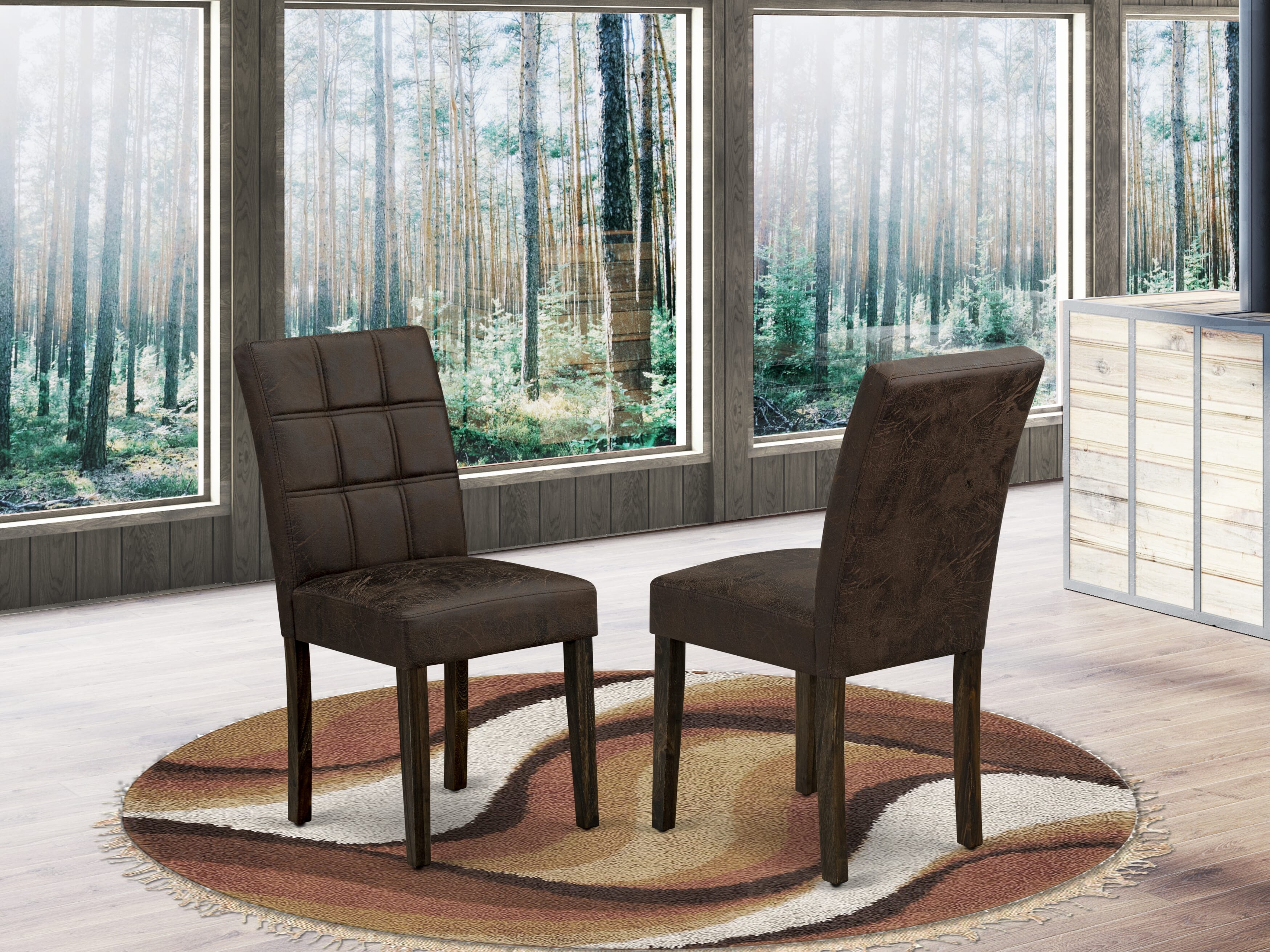 East West Furniture CNAS7-07-T25 7 Piece Dining Table Set contain A Dinning Table and 6 Black Textured
Faux Leather Mid Century Modern Dining Chairs, Distressed Jacobean