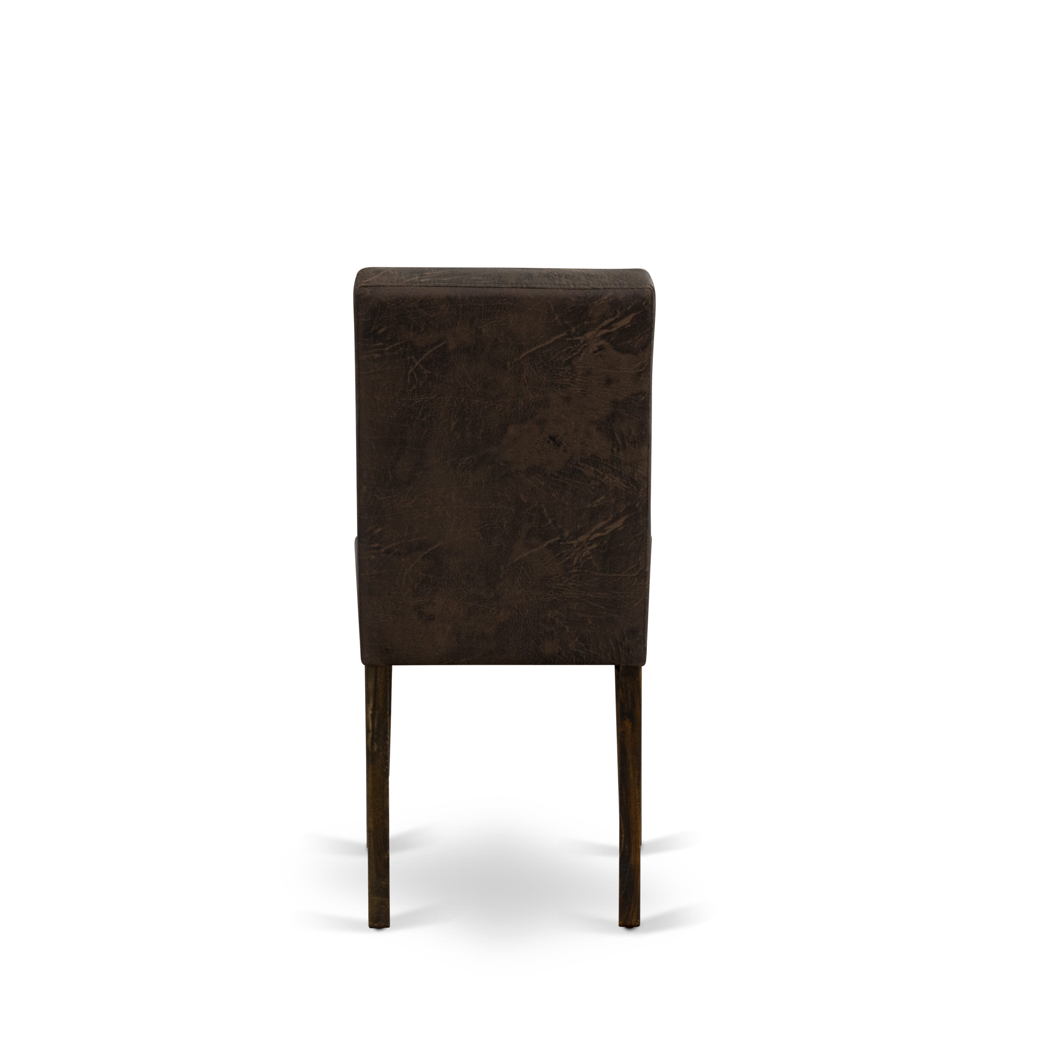 East West Furniture ASP7T25 Austin Parsons Dining Chairs - Black Textured Faux Leather Upholstered Seat and stylish Chair Back � Distressed Jacobean Finish (SET OF 2)