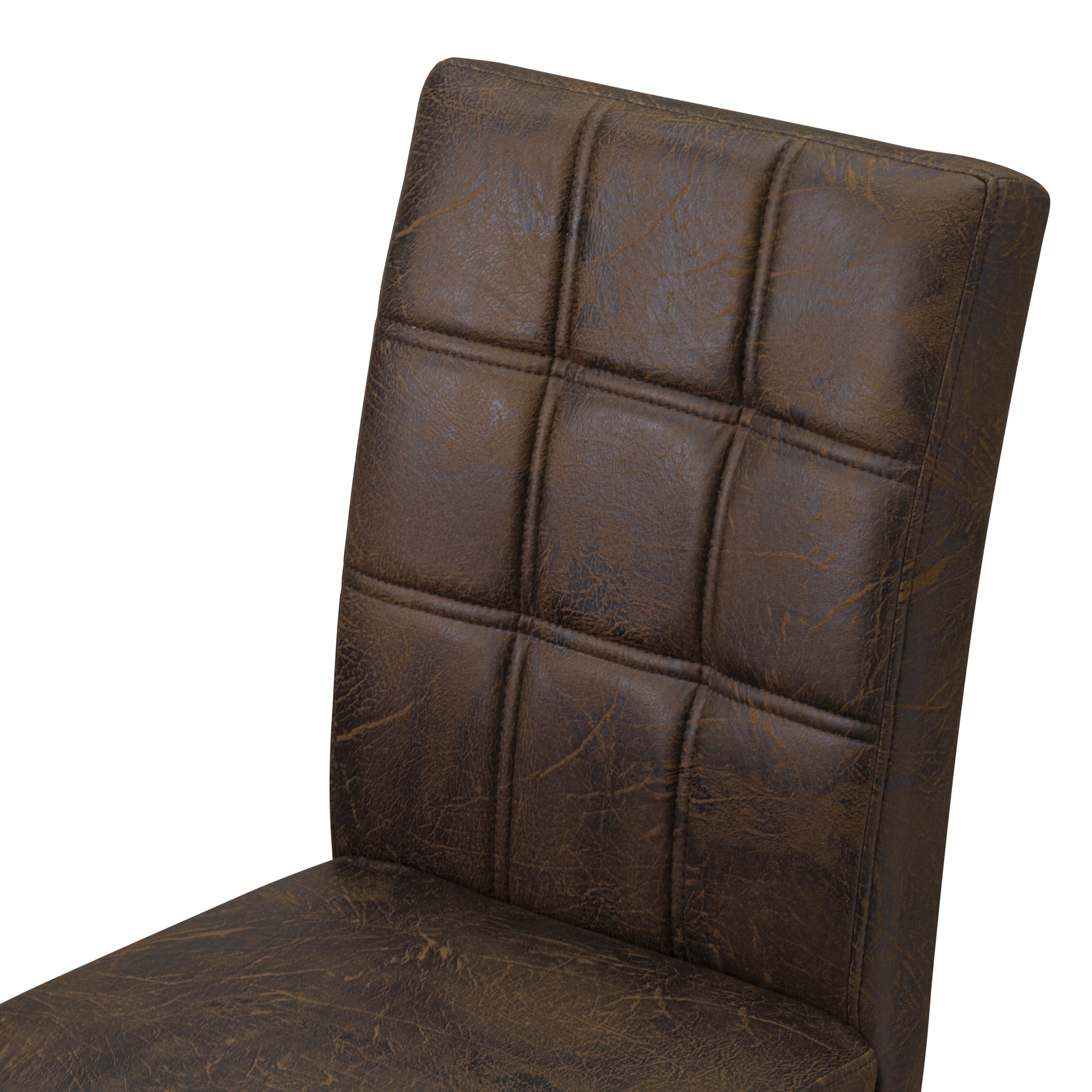 East West Furniture ASP7T25 Austin Parsons Dining Chairs - Black Textured Faux Leather Upholstered Seat and stylish Chair Back � Distressed Jacobean Finish (SET OF 2)