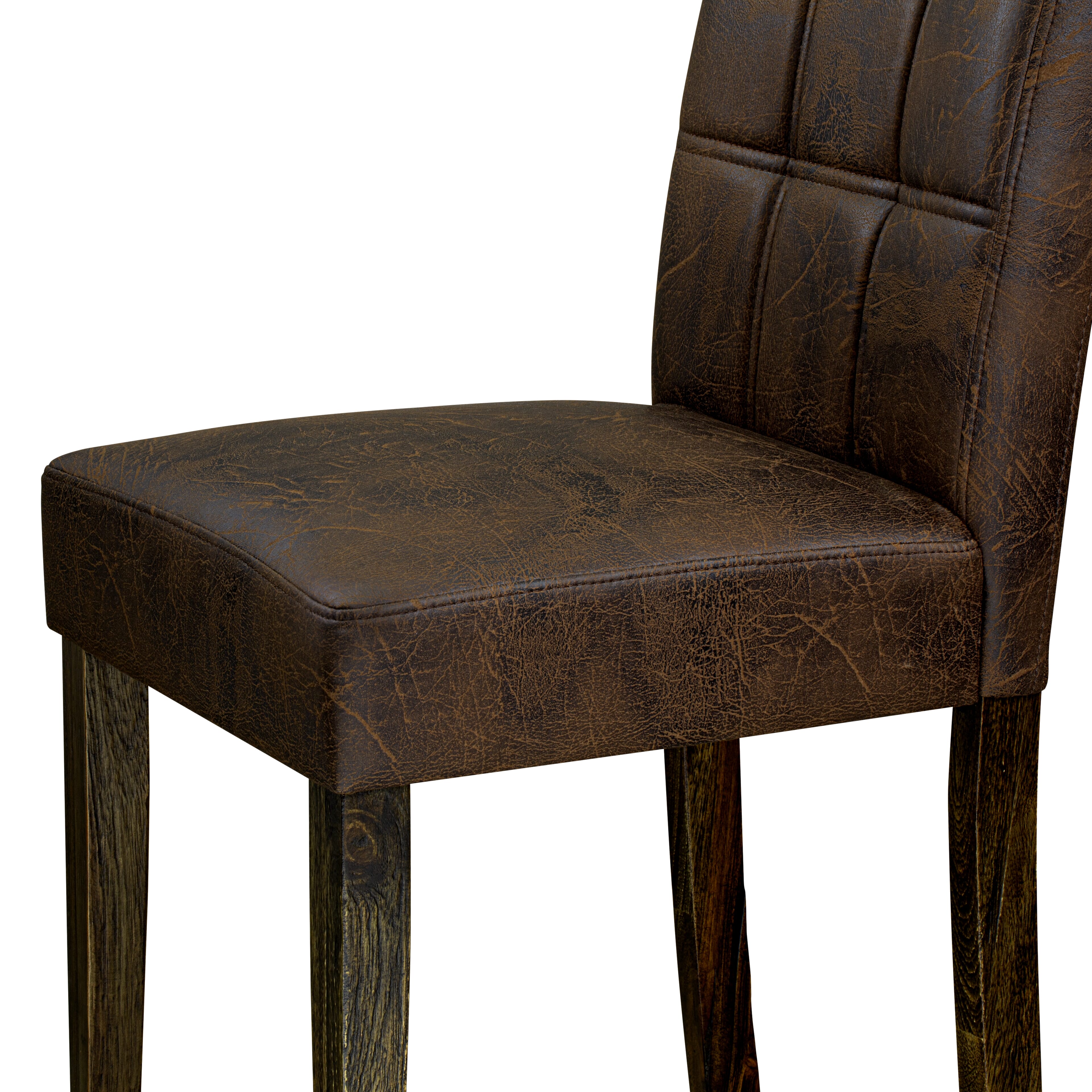 East West Furniture ASP7T25 Austin Parsons Dining Chairs - Black Textured Faux Leather Upholstered Seat and stylish Chair Back � Distressed Jacobean Finish (SET OF 2)