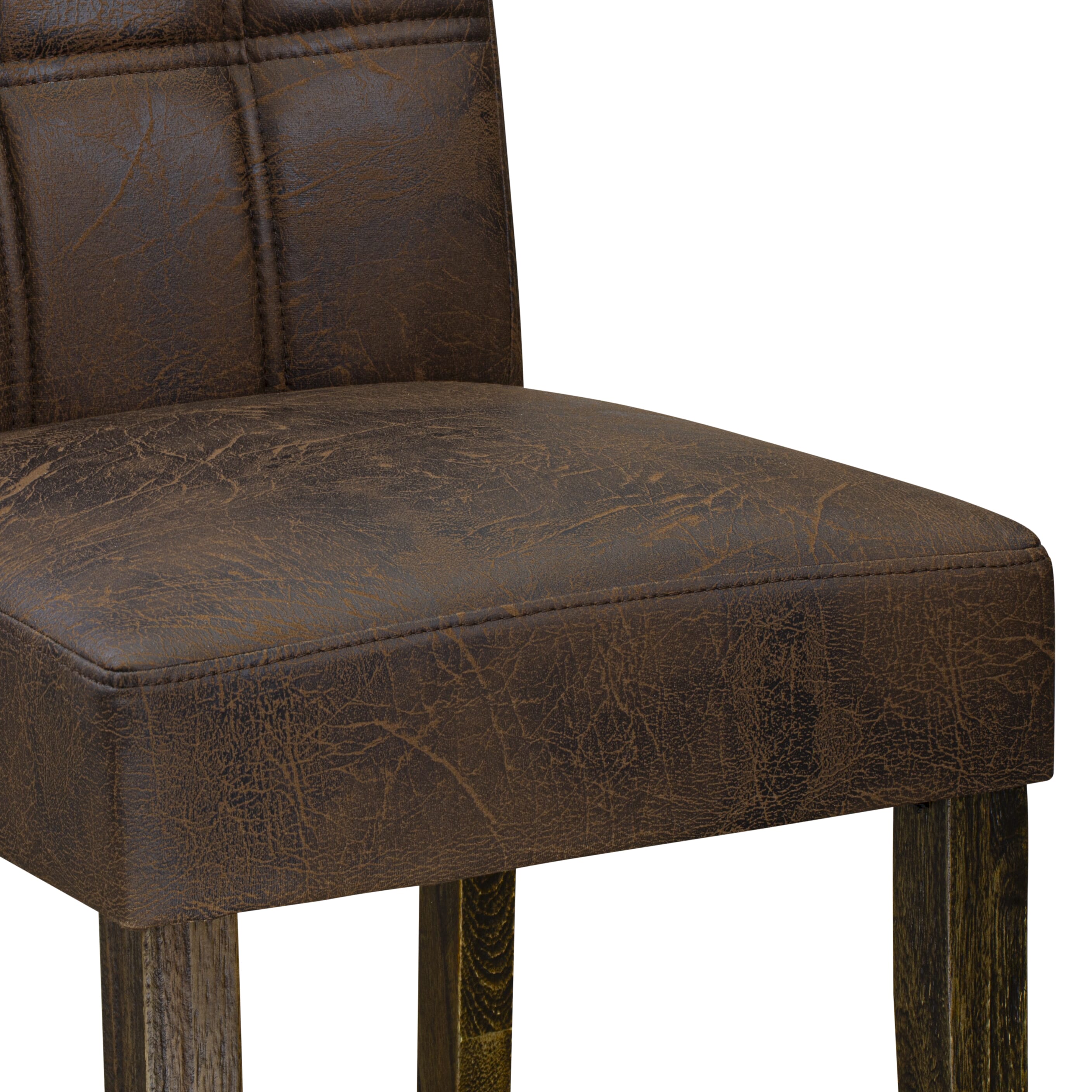 East West Furniture ASP7T25 Austin Parsons Dining Chairs - Black Textured Faux Leather Upholstered Seat and stylish Chair Back � Distressed Jacobean Finish (SET OF 2)