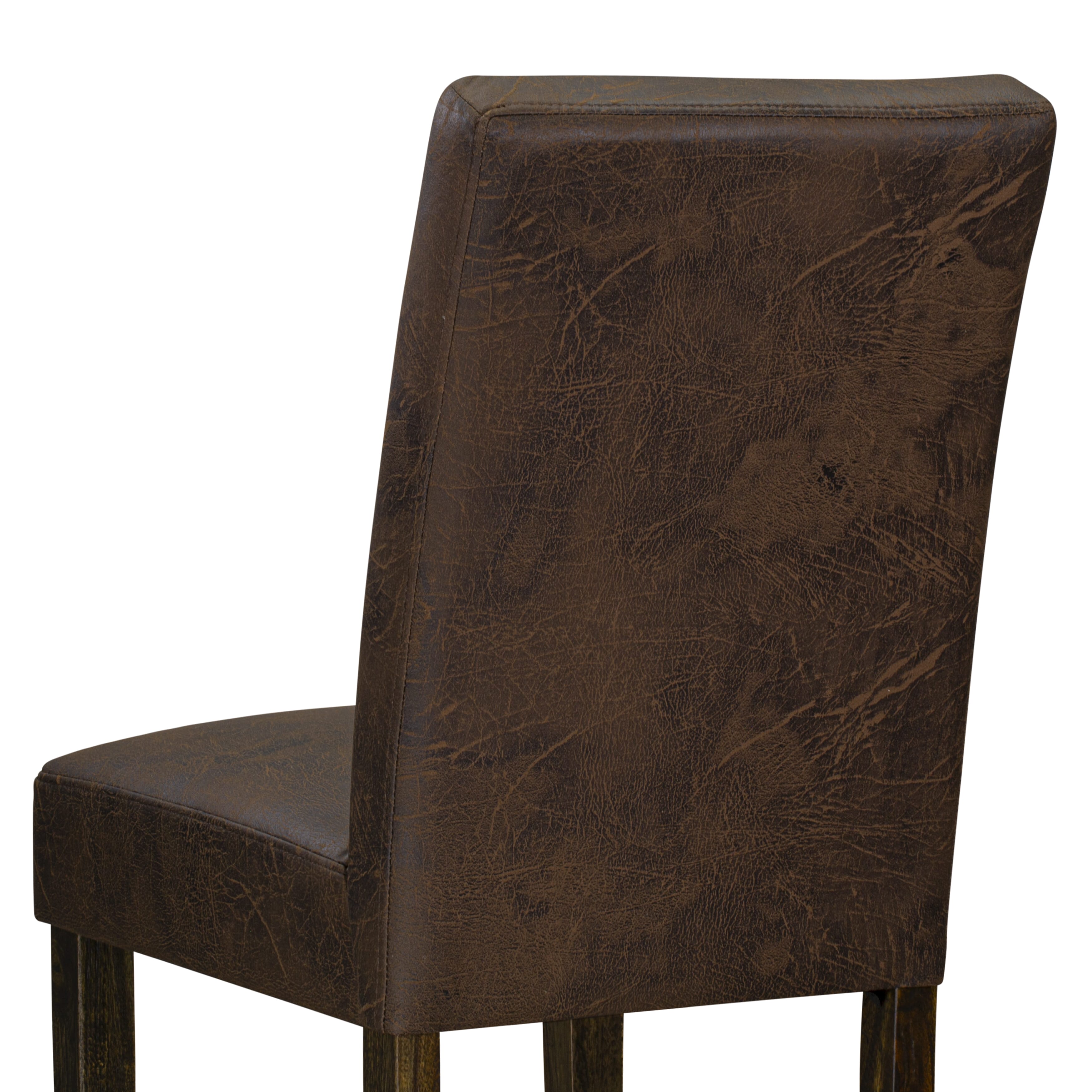 East West Furniture ASP7T25 Austin Parsons Dining Chairs - Black Textured Faux Leather Upholstered Seat and stylish Chair Back � Distressed Jacobean Finish (SET OF 2)