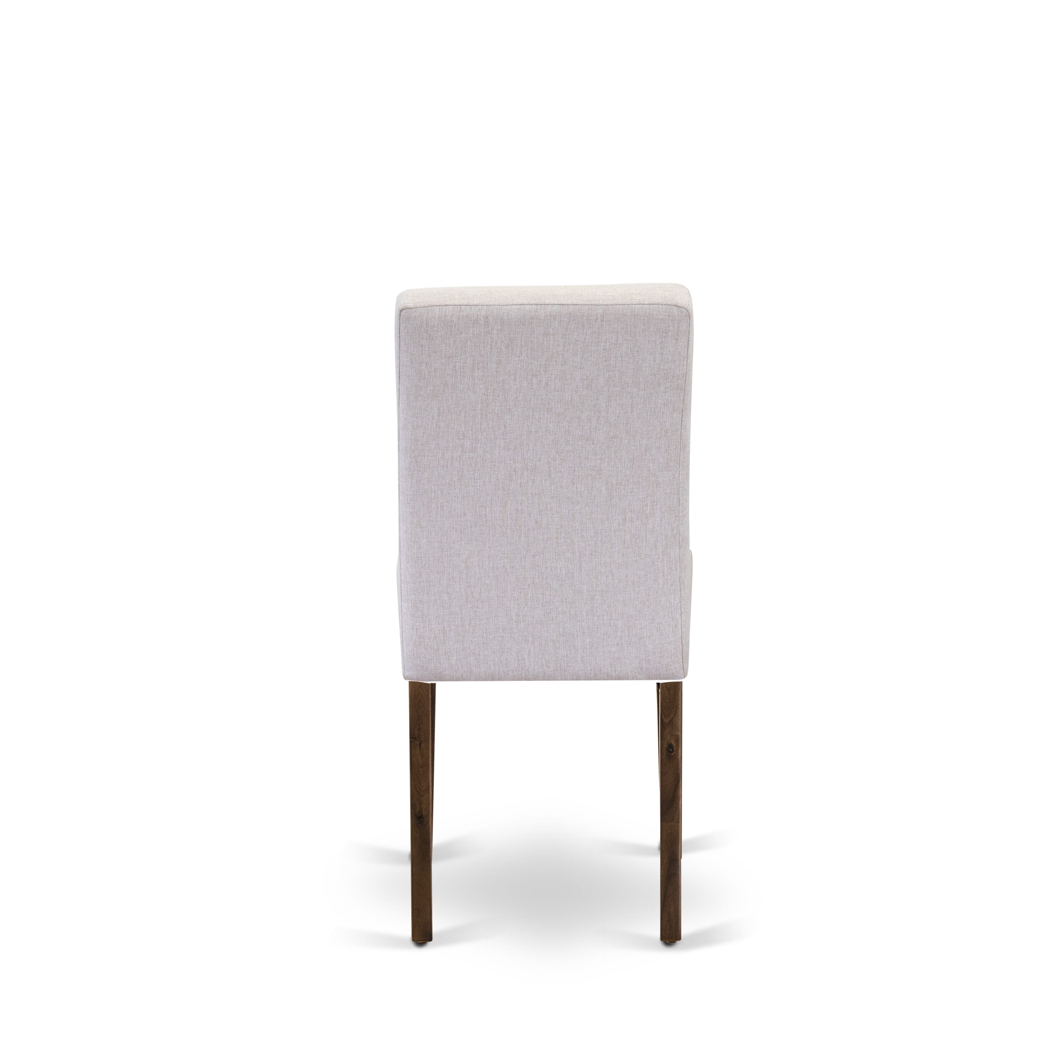 East West Furniture ASP8T08 Austin Parsons Kitchen Chairs - Mist Beige Linen Fabric Padded Seat and stylish Chair Back � Antique Walnut Finish (SET OF 2)